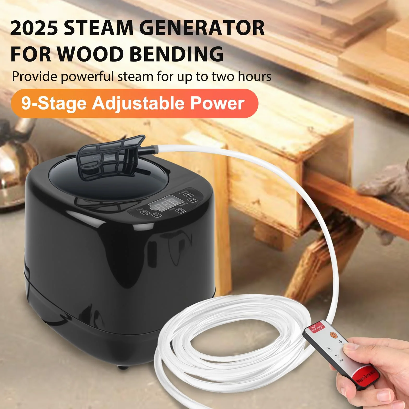 Generador de vapor para doblar madera, kit de vapor eléctrico de madera de 1000 W con potencia de 9 etapas, control remoto de 10 m, triple seguridad, caja de vapor de 3 L para proyectos de madera y