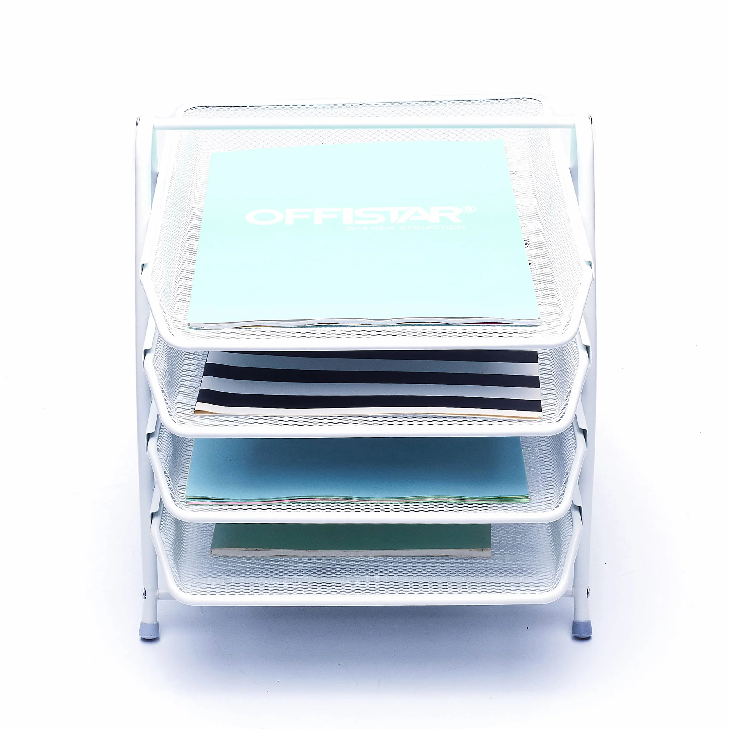 EXERZ Bandejas de Cartas de 4 Capas, Organizador de Escritorio, Soporte para Archivos, Estante de Metal Malla de Alambre Blanco