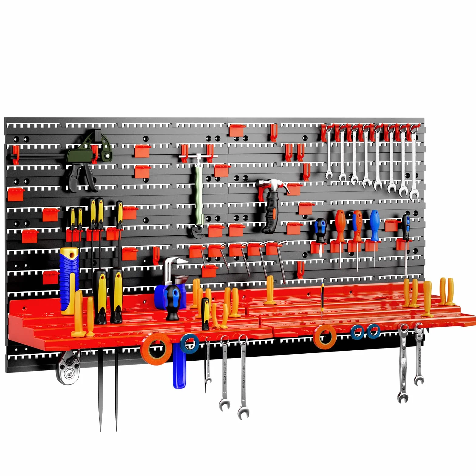 MONZANA® Organizador de Herramientas de Pared 95x54cm Paneles Perforados Ampliables Portaherramientas Sistema Almacenamiento Orden Taller 54 Piezas