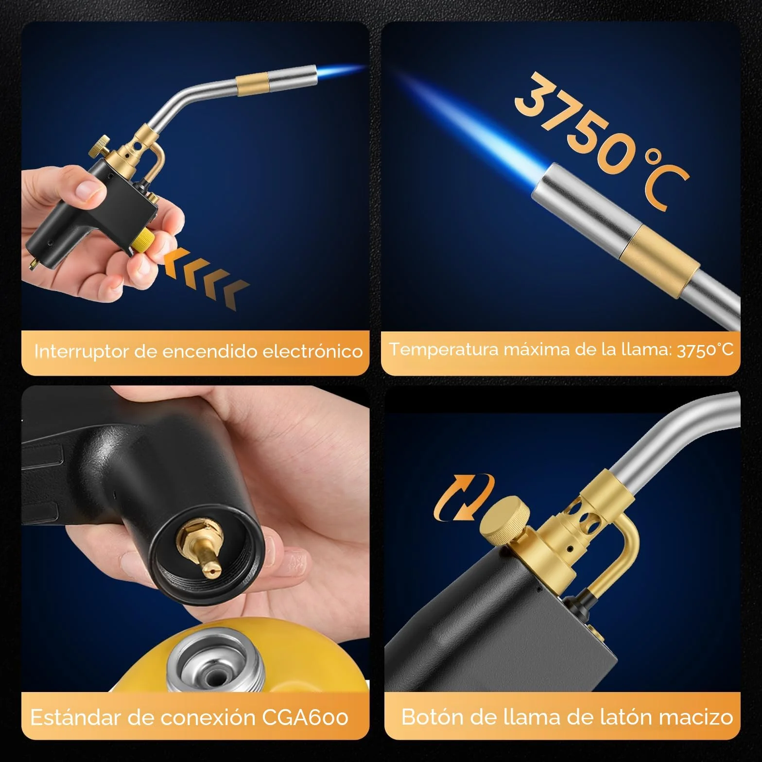 Antorcha de propano MAPP, Antorcha de Gas con Intensidad de Llama Ajustable, Soldadura a Gas para Plomería, Soldadura, Quemador de Malezas, Soldadura de Techos, Parrillas y Encendido