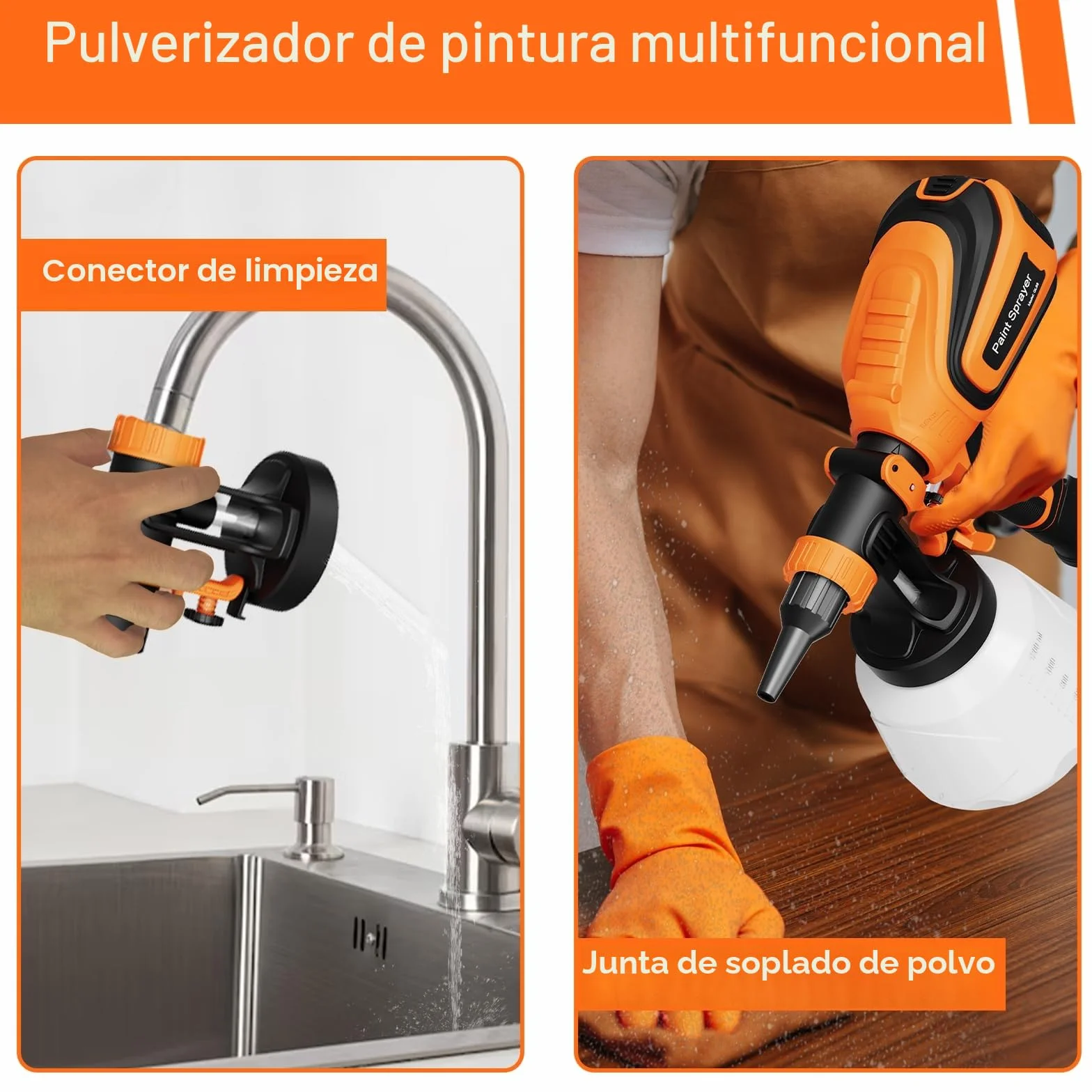 Pulverizador de Pintura HVLP 700 W, Pulverizador Eléctrico con DepóSito de 1200 ML, Flujo de 1000 Ml/Min, 4 Boquillas y 3 Patrones de Pulverización, Incluye Boquillas de Limpieza y Soplado de Polvo