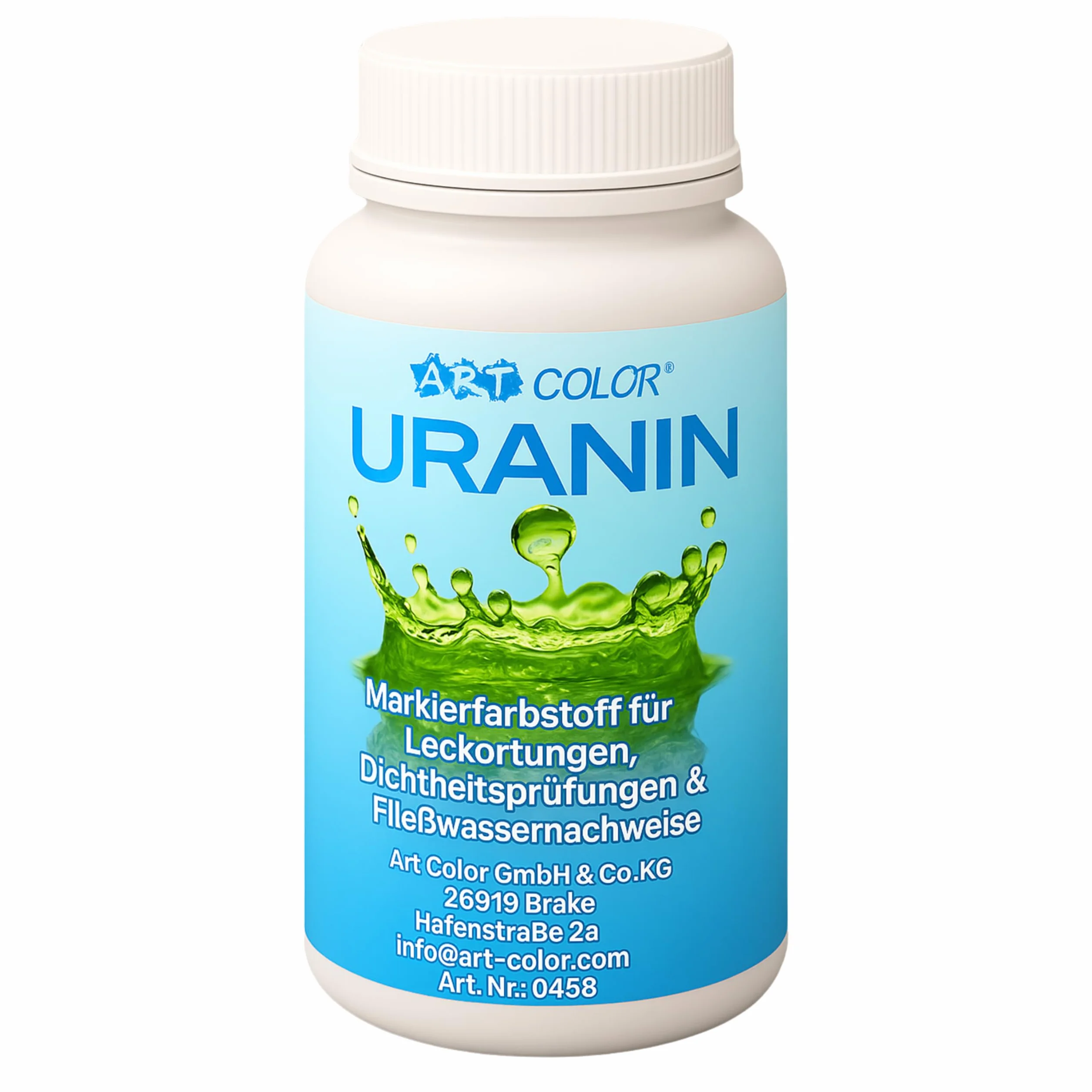 Art Color Uranina 125 g de colorante marcador – Tinte de agua para detección de fugas, prueba de fugas, seguimiento de flujos, etc