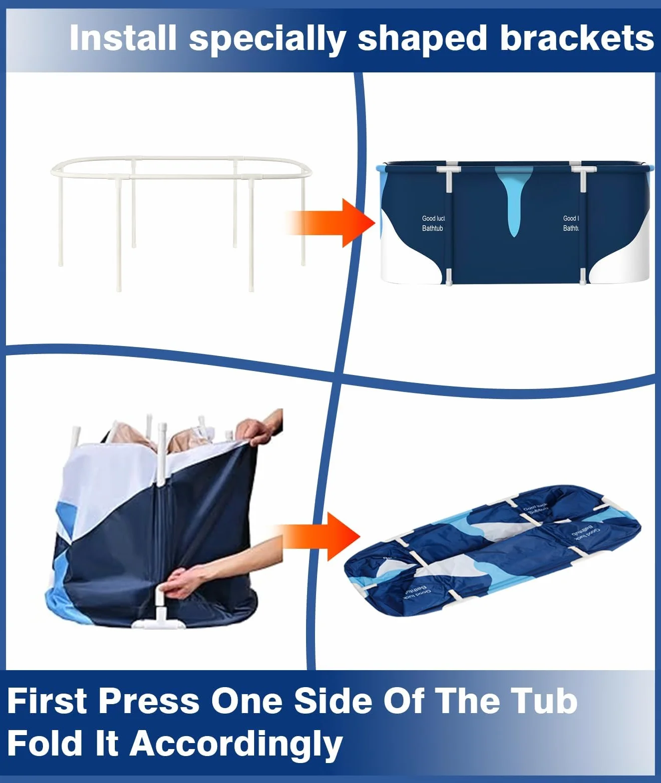 Bañera Plegable para Adultos, 120 x 55 cm - Experiencia de Baño Portátil, Instalación Sencilla, Eco-amigable, Ideal para Spa en el Hogar【Varilla de soporte de plástico】