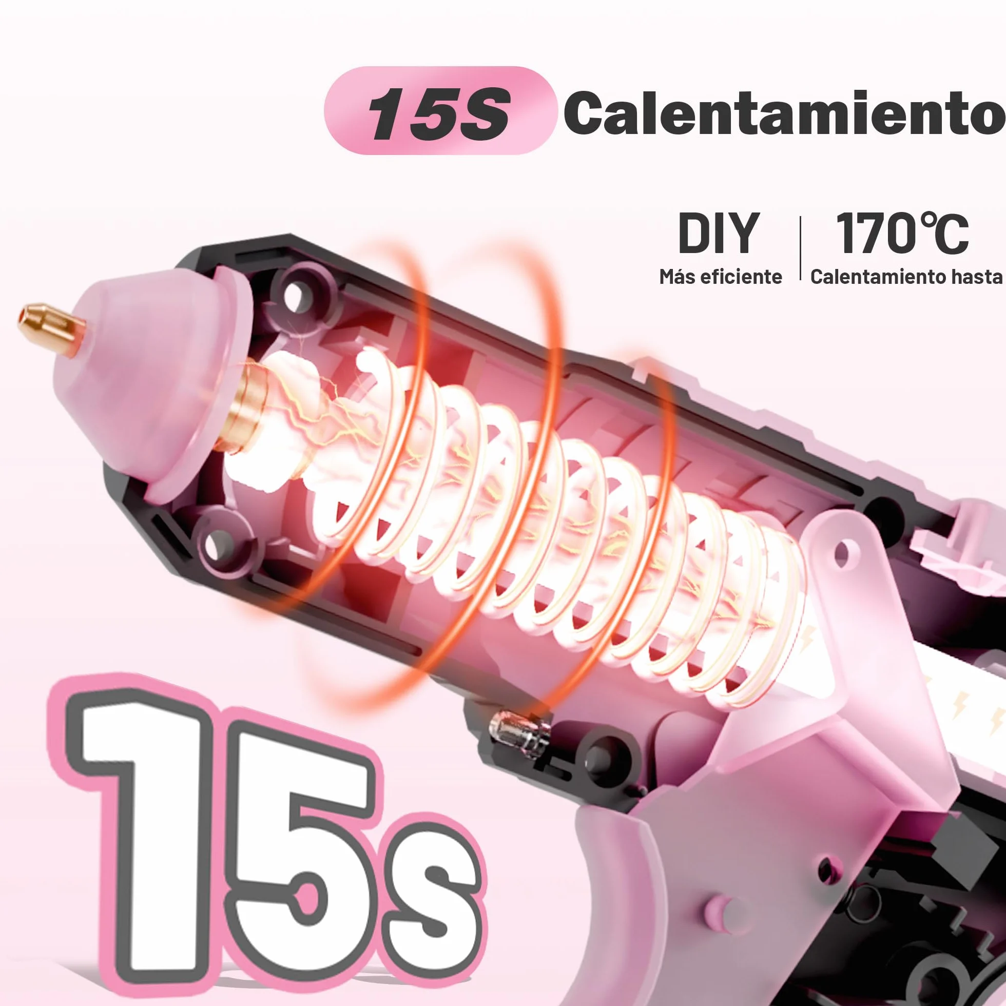 EZARC Pistola de Pegamento Caliente Inalámbrica, Calentamiento Rápido en 15s, 12V Pistola de Pegamento Mini para DIY, Reparaciones Caseras, Proyectos Escolares, Decoraciones, con 50 Barras Mini, Rosa