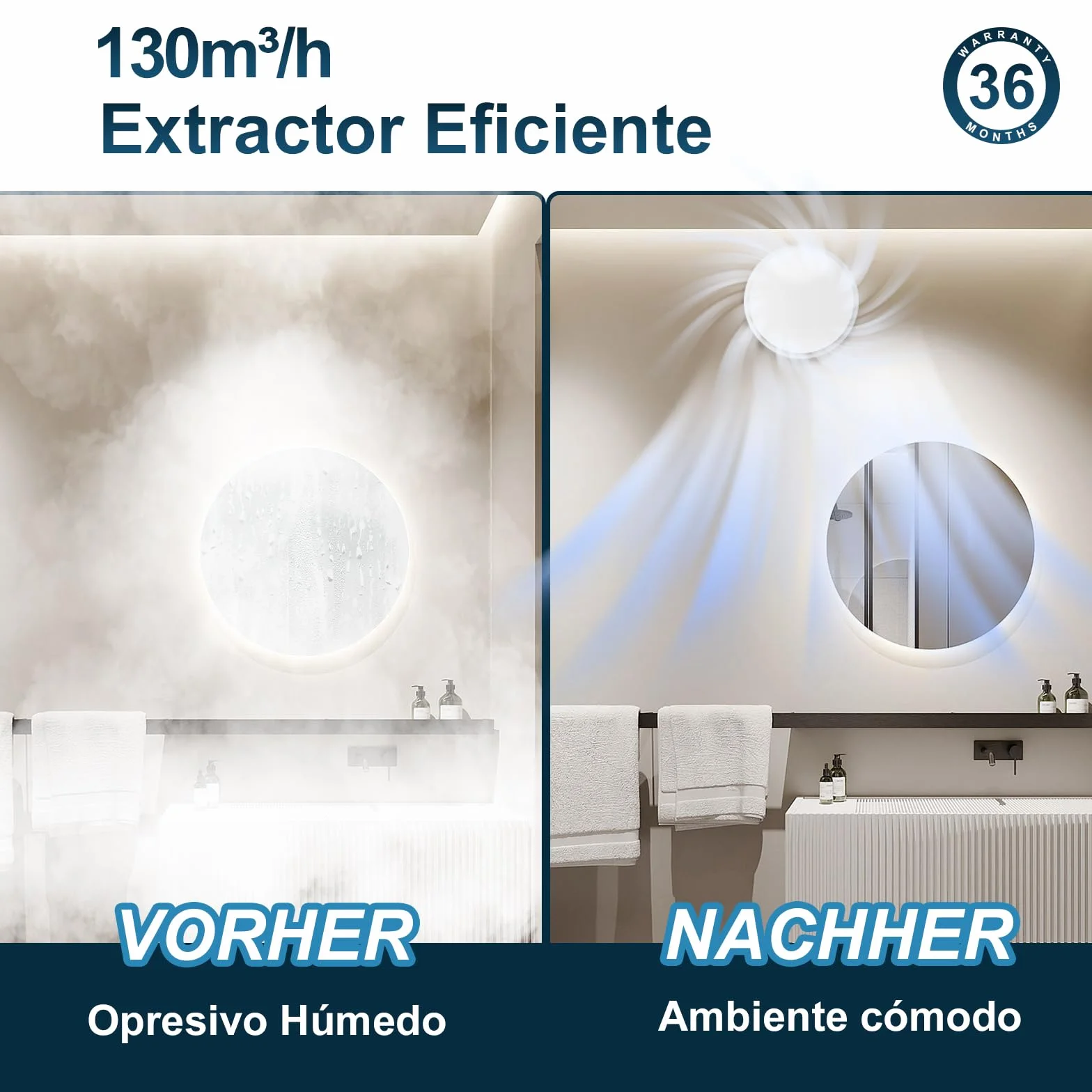 Extractor de Aire 100mm 130m³/h 12W Silencioso Ventilador de Baño Tubo
