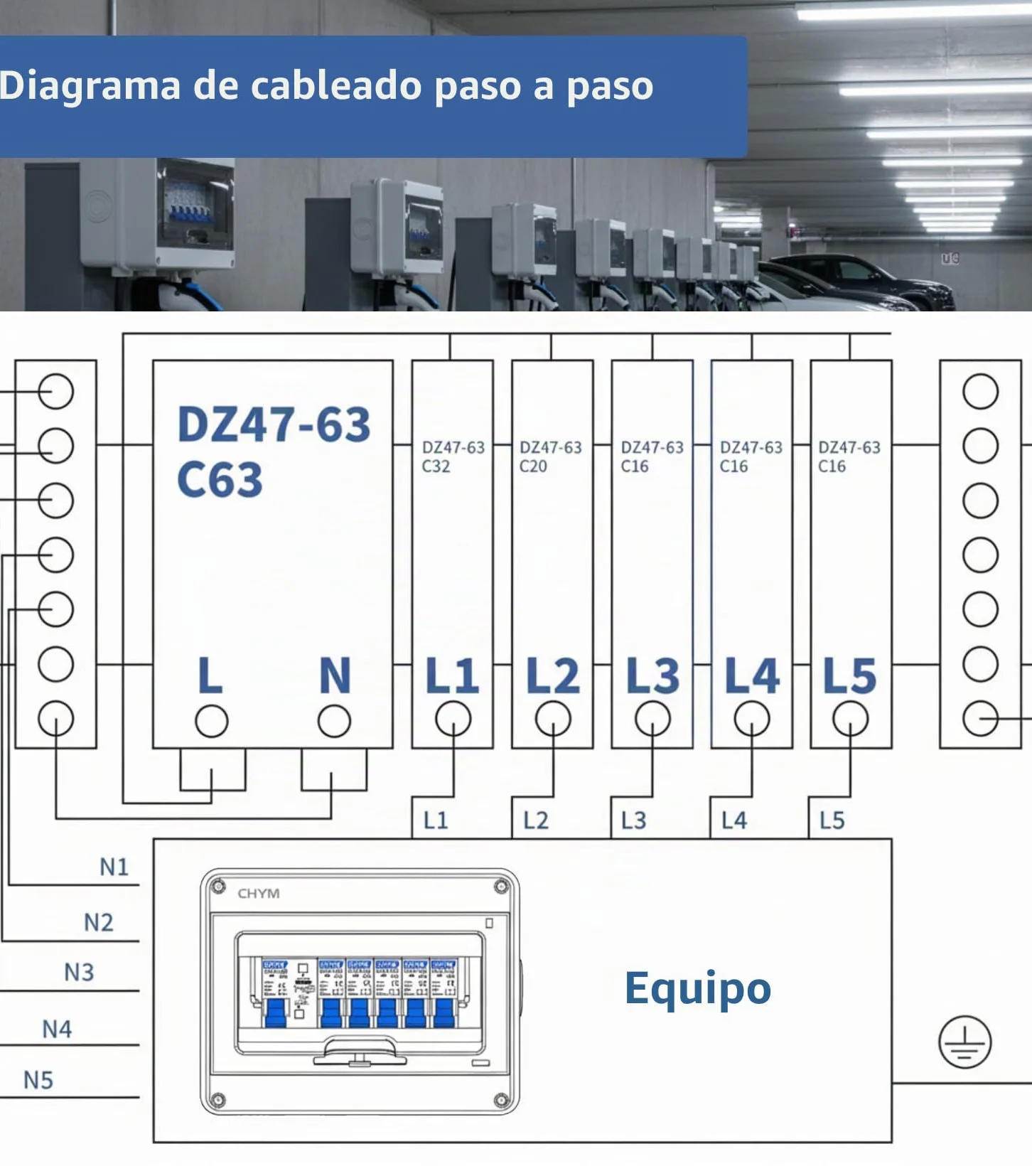 Caja de fusibles empotrada, caja de distribución con interruptor de protección Fi, subdistribución para garajes, talleres, disyuntor IP65 63 A, interruptor de separación AC 33x16A+20A+32A