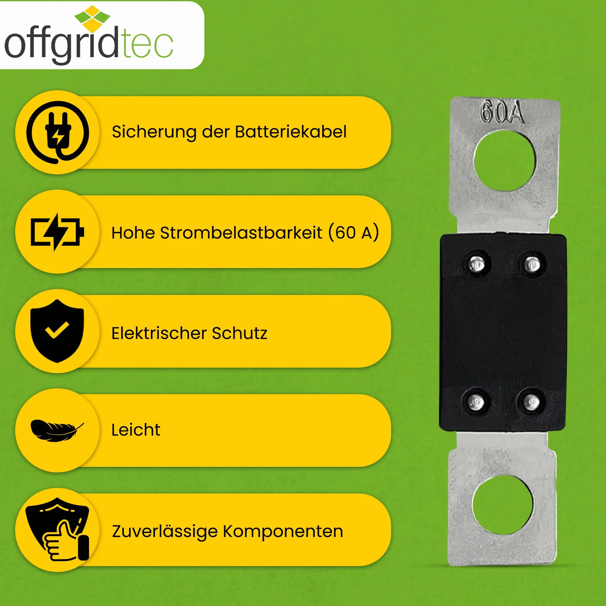 Offgridtec Juego de 5 fusibles Mega, 125 A, 70 V, para sistemas de 48 V
