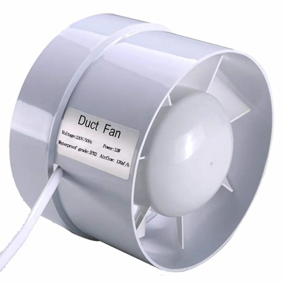 Extractor en línea 100 mm 130m³/h 12W flujo mixto para baños cocinas invernaderos