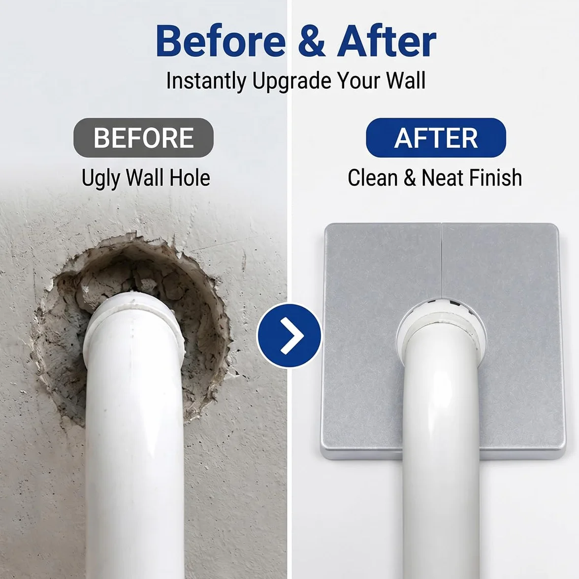 Placa de Pared Autoadhesiva para Agujeros, Roseta Mezclador Ducha 22mm, Tapa Tubería Radiador Cuadrada, Cromado Plateado, 4 Piezas