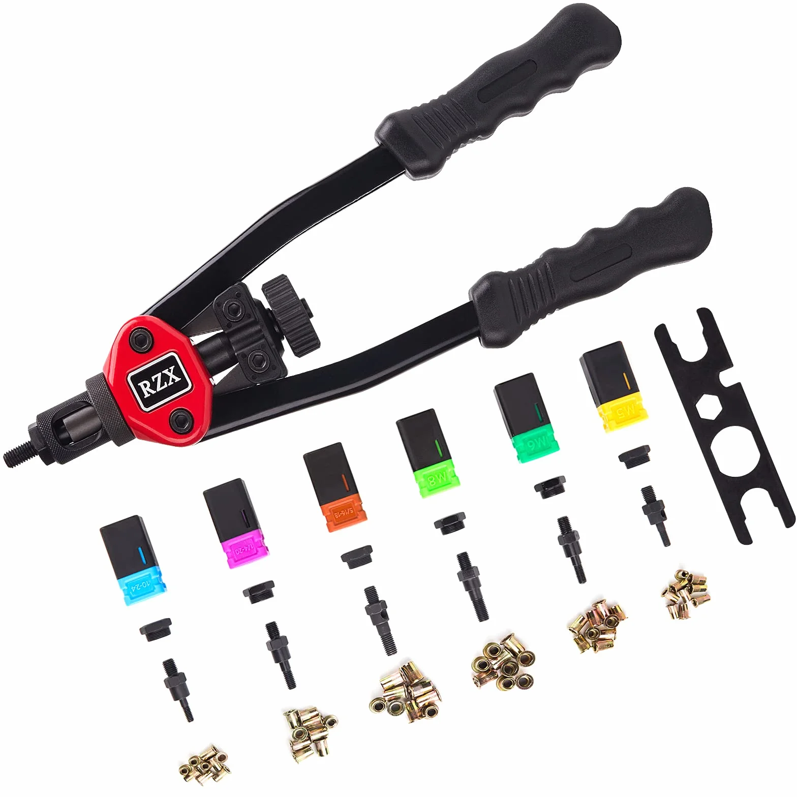 RZX - Herramienta de remachado y rosca (33 cm, 60 unidades, M5, M6, M8, SAE, 10-24, 1/4-20, 5/16-18)