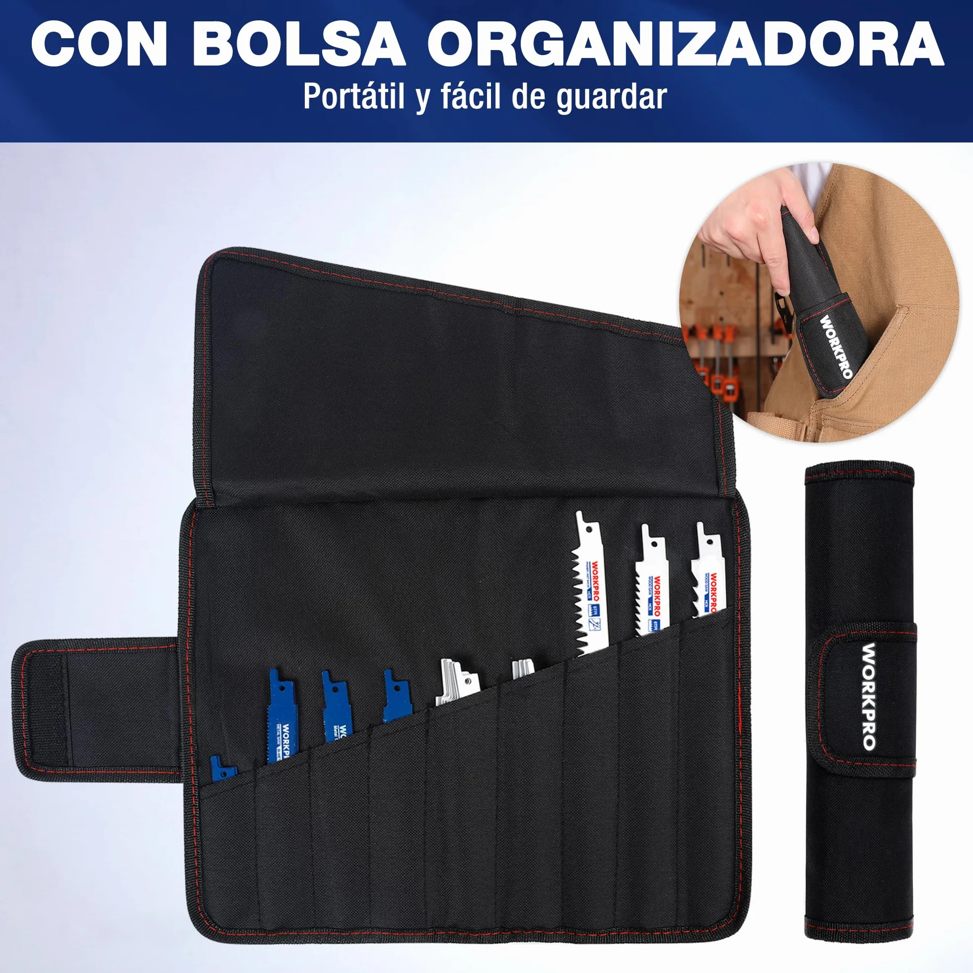 WORKPRO Hojas de Sierra Sable 32 Piezas para Madera y Metal con Bolsa Organizador