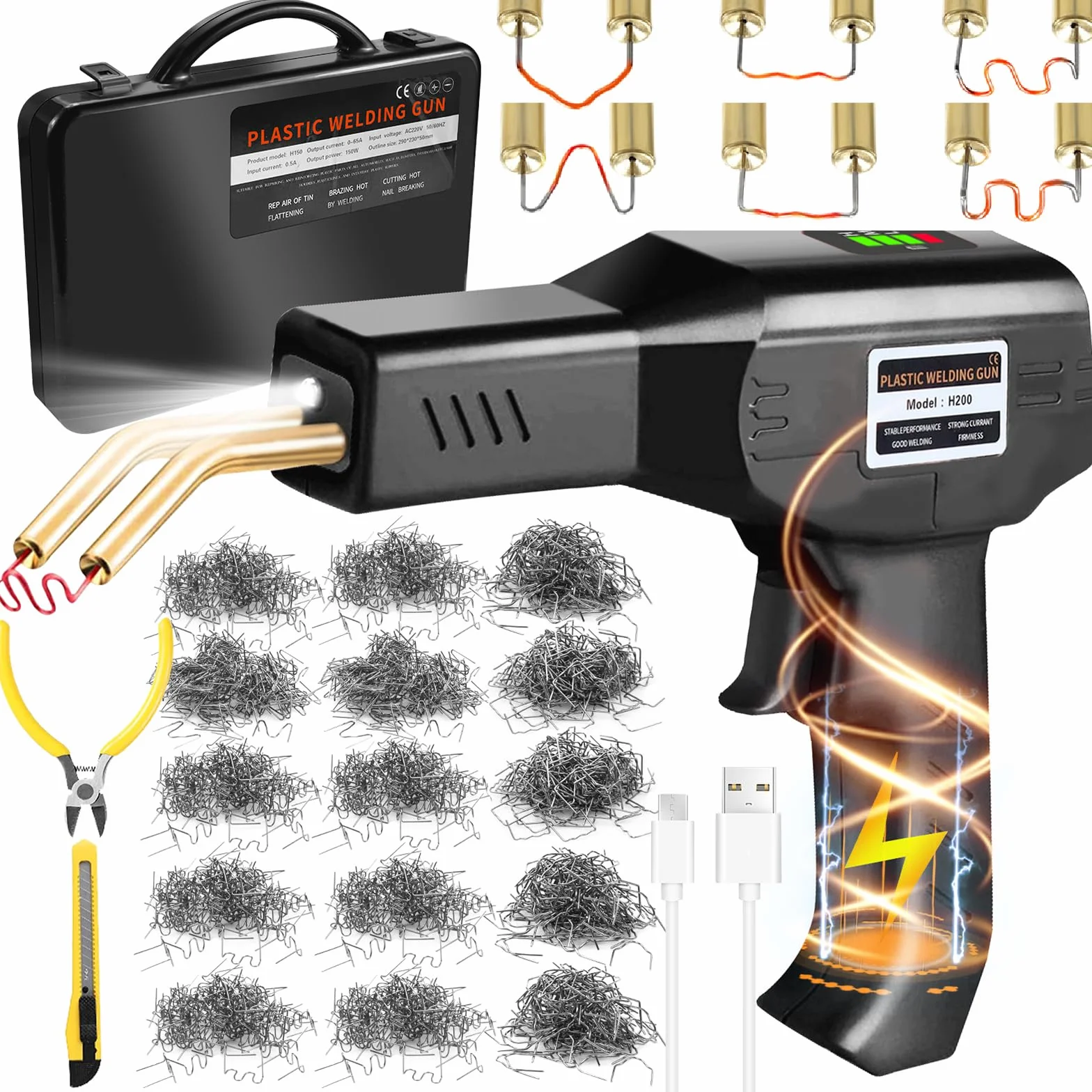200W Soldador de Plástico, 1050 PCS Hot Stapler 5000mAh USB Recargable Soldadura Plástico Kit, Soldar Plastico para Reparación Inalámbrico de Parachoques de Coche, Para Kayac/Canoa/Plástico Producto
