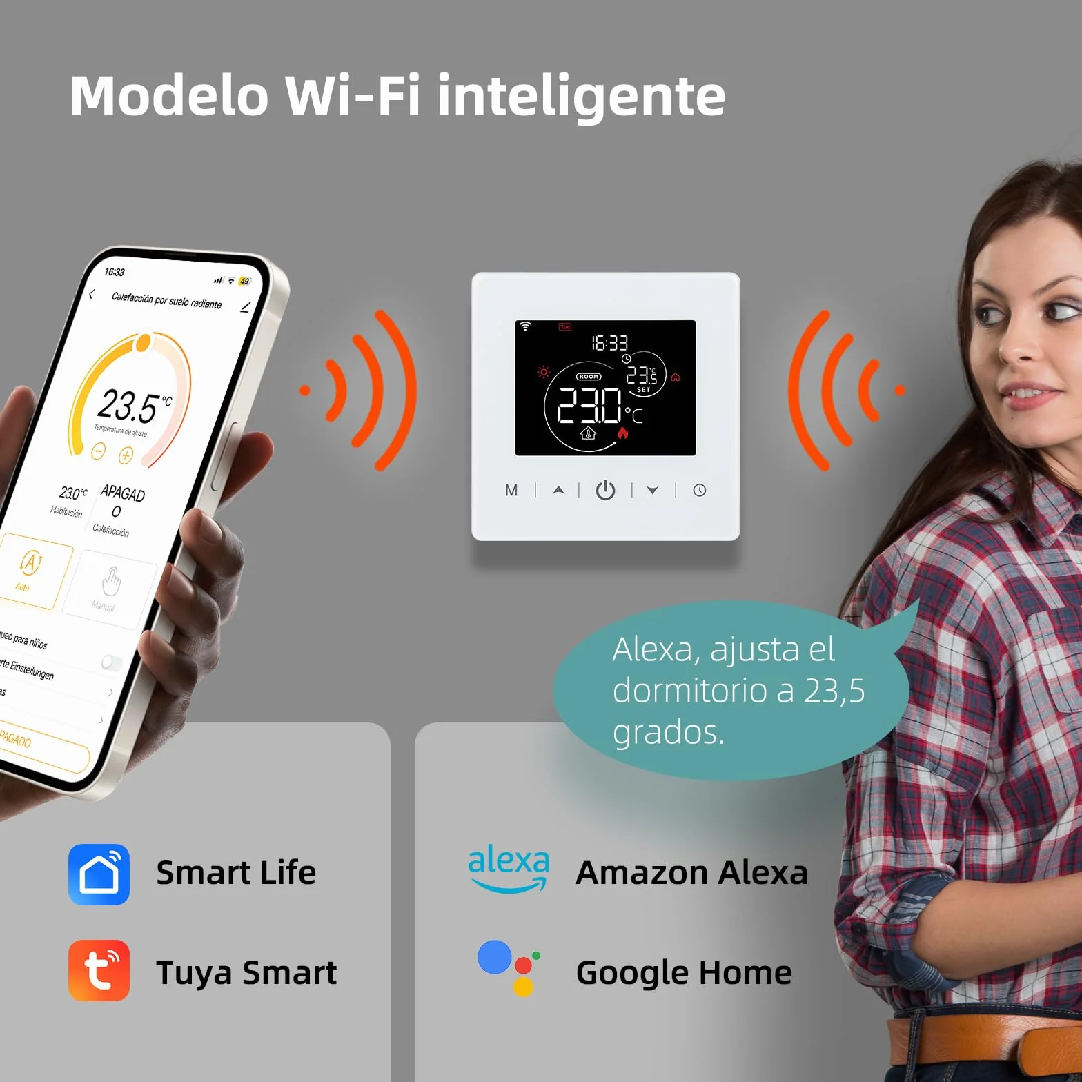 Termostato WiFi de 2 Hilos a Pilas para calderas de Gas.termostatos programable Diario controlable por Tuya o Smart Life.Termostato Compatible con Google Assistant y Alxea.