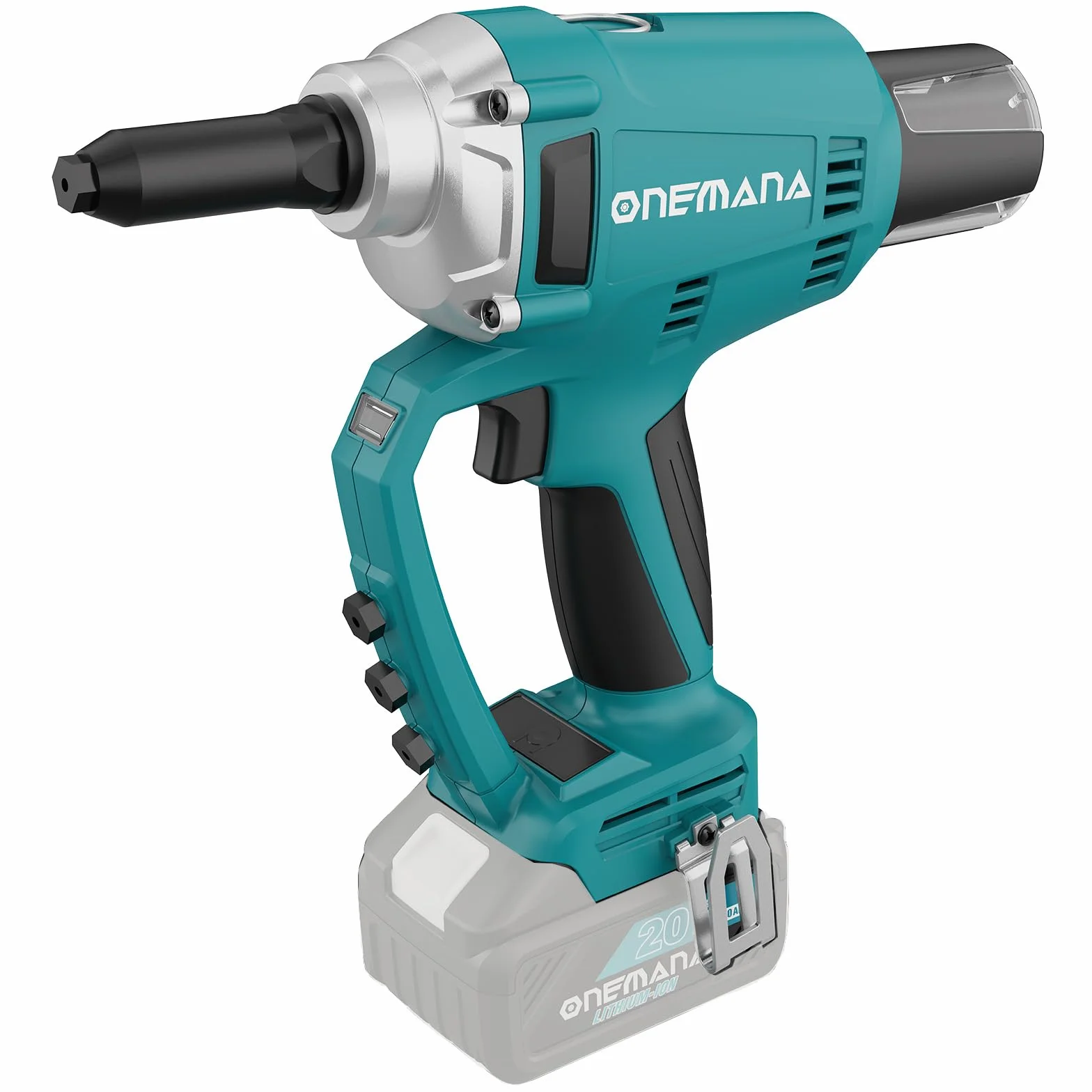 Pistola Remachadora Inalámbrica Batería, ONEMANA Pistola de Remache Eléctrica sin Escobillas 20000N 480RPM, Pistola de Tuerca de Remache Automático con LED（Remachadora Solo Cuerpo）