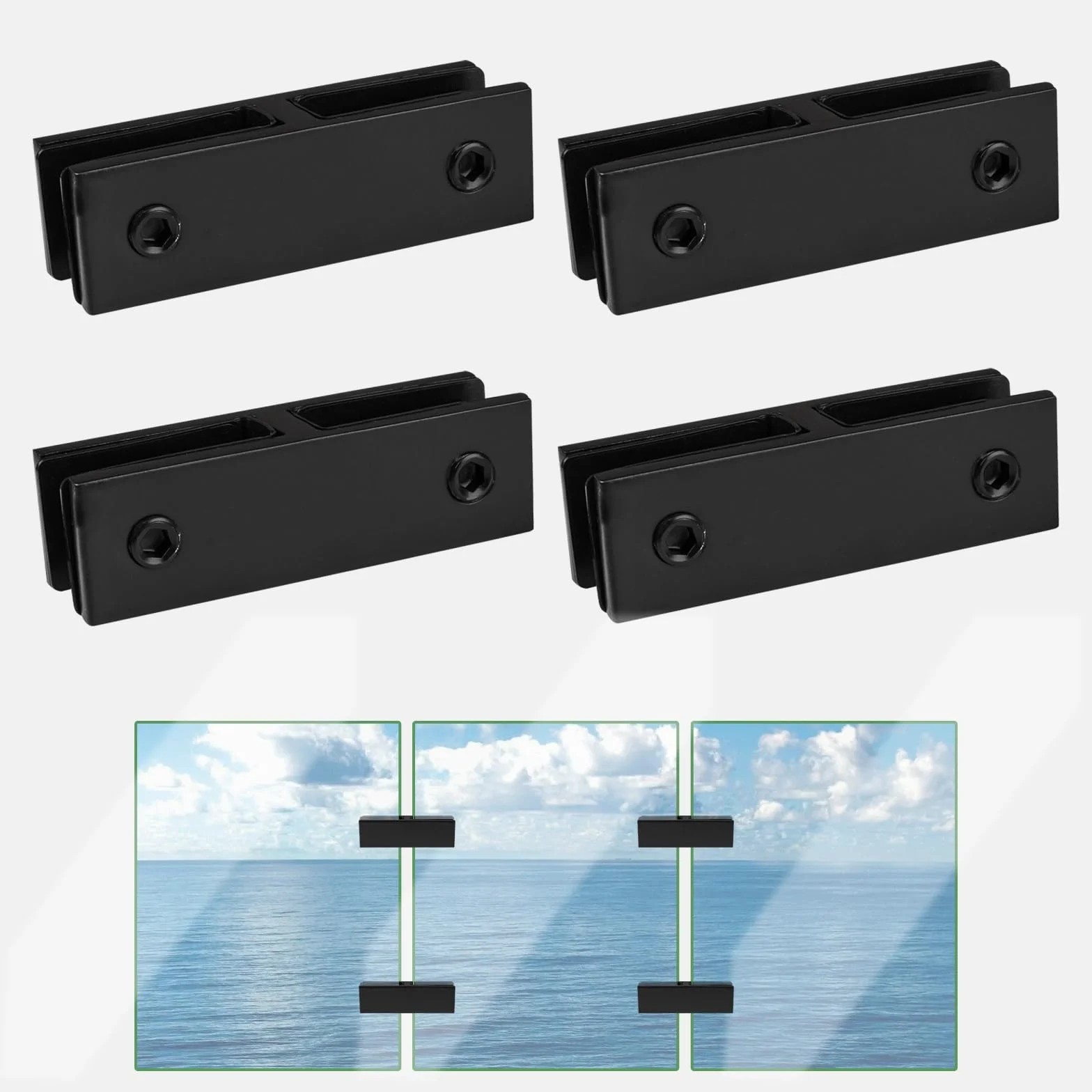 4PCS Abrazadera de Vidrio, 10-12mm Acero Inoxidable 304 Abrazaderas de Cristal con Goma y Tornillos, Soporte de Vidrio para Escaleras y Parapeto de Vidrio 180 grados