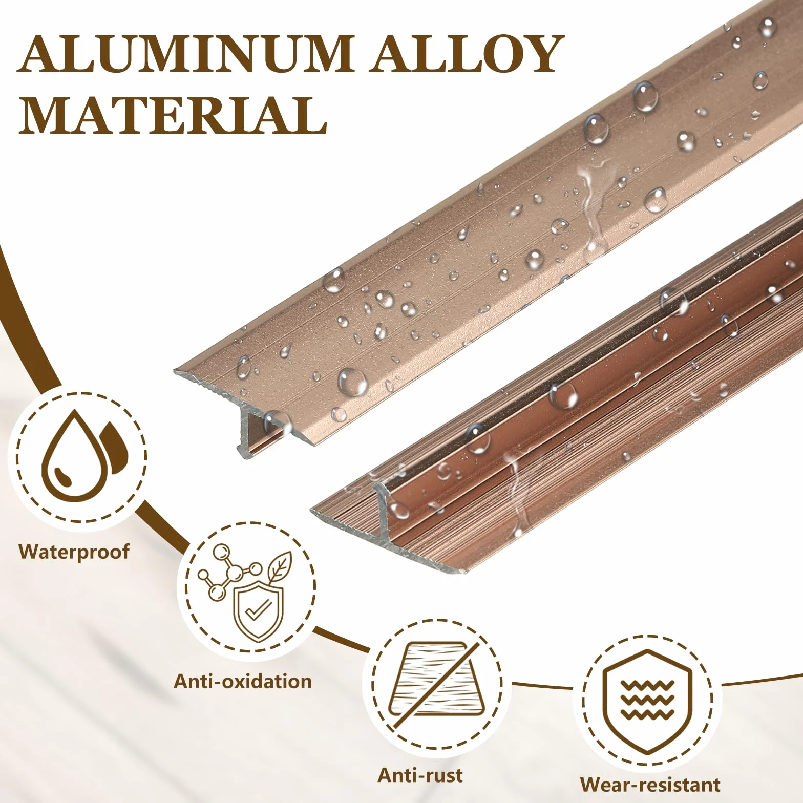 QUARKZMAN 3 Piezas De Tiras De Transición T-Molding, 0.9m x 25mm (L x A) Tira Divisora Plana De Suelo De Aleación De Aluminio Para Revestimiento De Vinilo, Bordes, Color Rosa Dorado