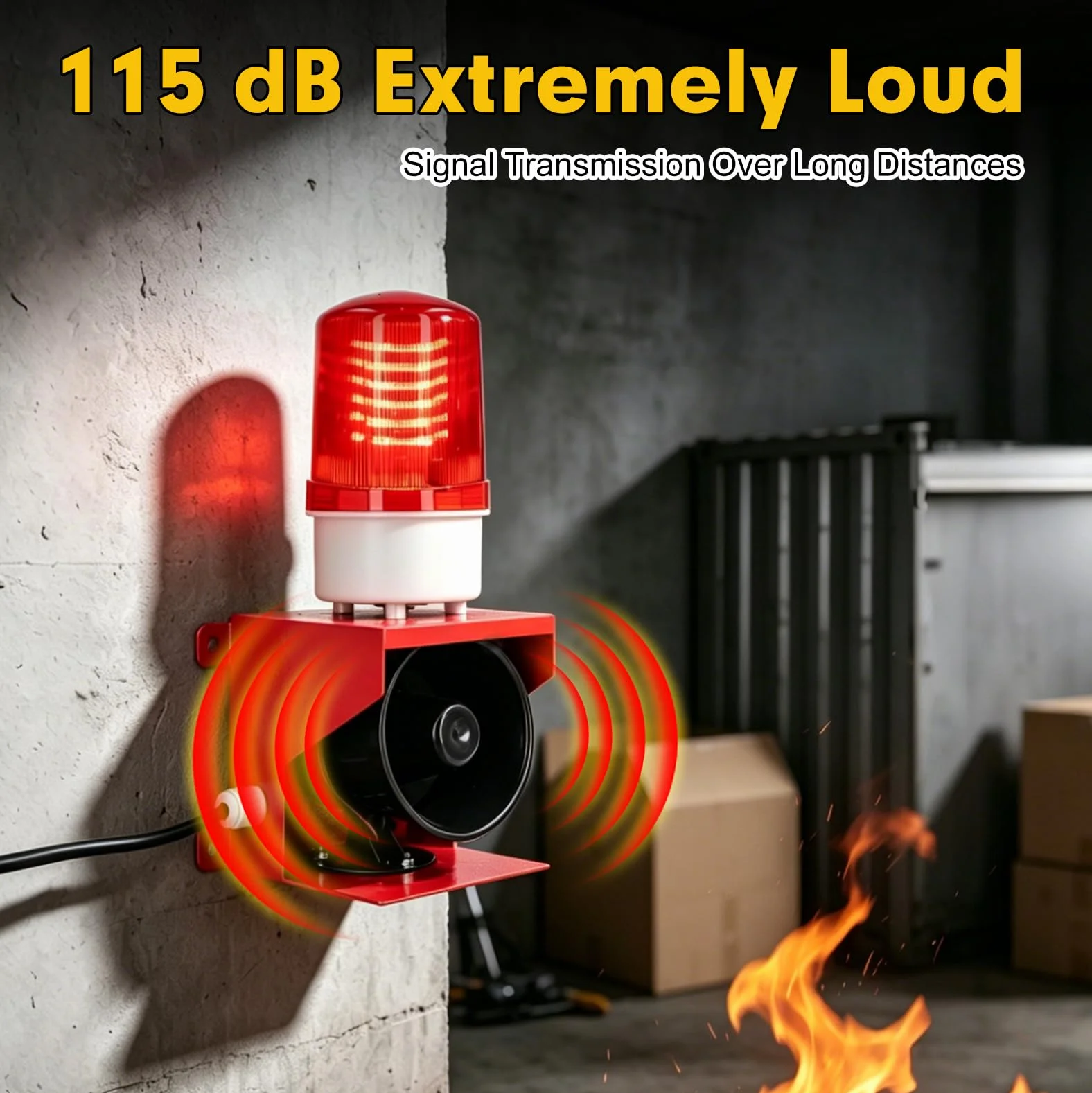 Sirena Industrial 115 dB con Luz LED Intermitente, Volumen Ajustable, IP65 Impermeable, Alarma Acústica y Visual AC 220V, Avisador de Seguridad, Luz de Advertencia LED, Enchufe UE