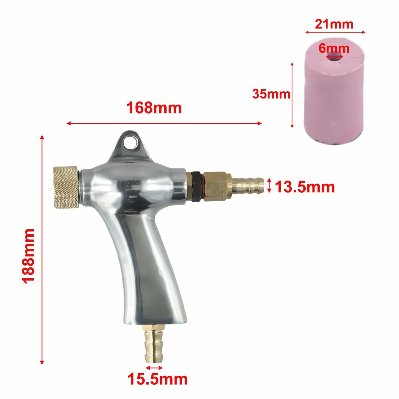 Pistola de arena de mano, para eliminación de óxido, pintura y revestimiento, cuerpo de aleación de aluminio, accesorio de latón, 5 boquillas de cerámica (2 x 6 mm + 3 x 8 mm) (B)