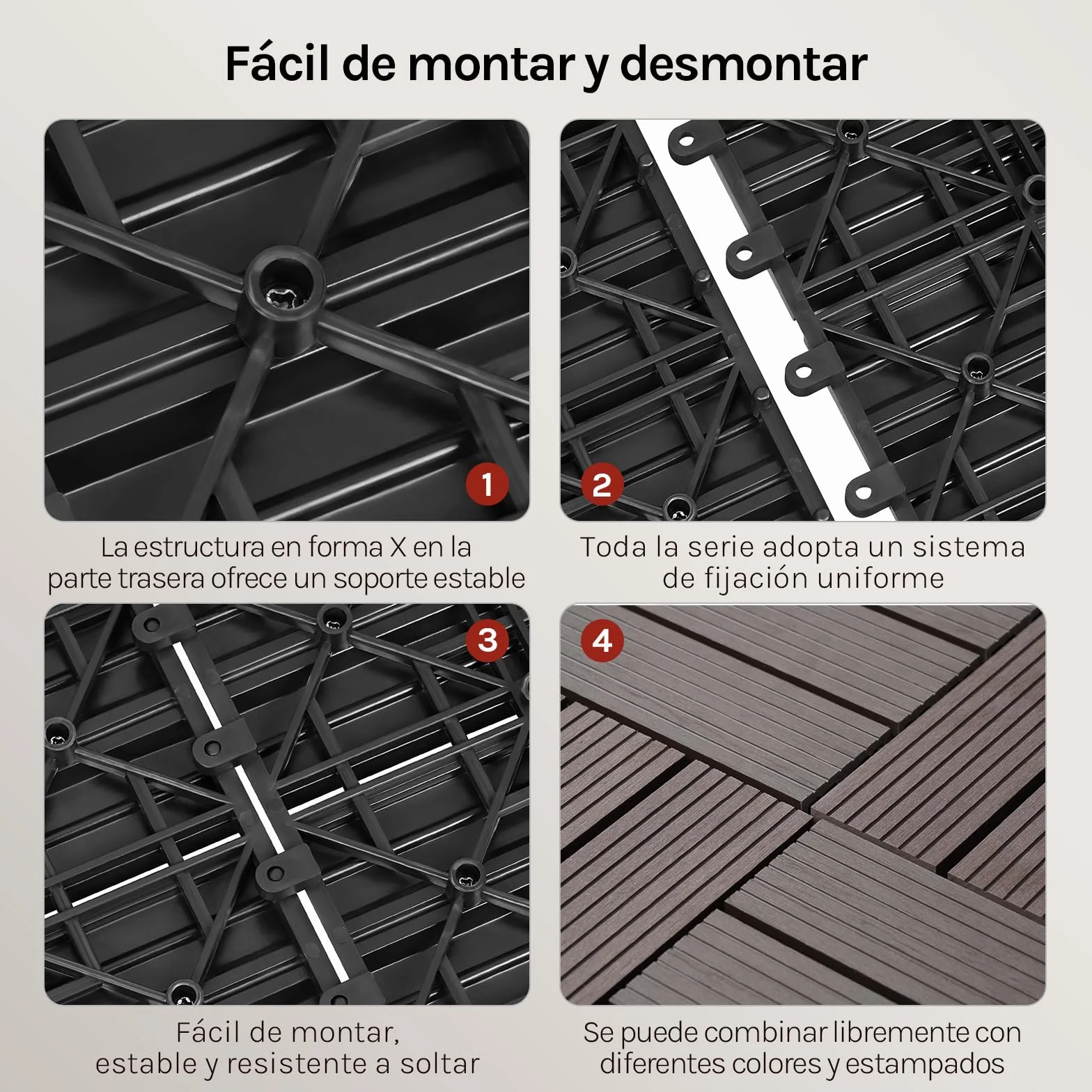 WOLTU 12x Suelo de WPC Baldosas de Madera Exterior para Porche Patios Jardin, 30 x 60 cm 2m² Suelo de Exterior Compuesta Azulejos Baldosas de WPC para Terraza Marrón