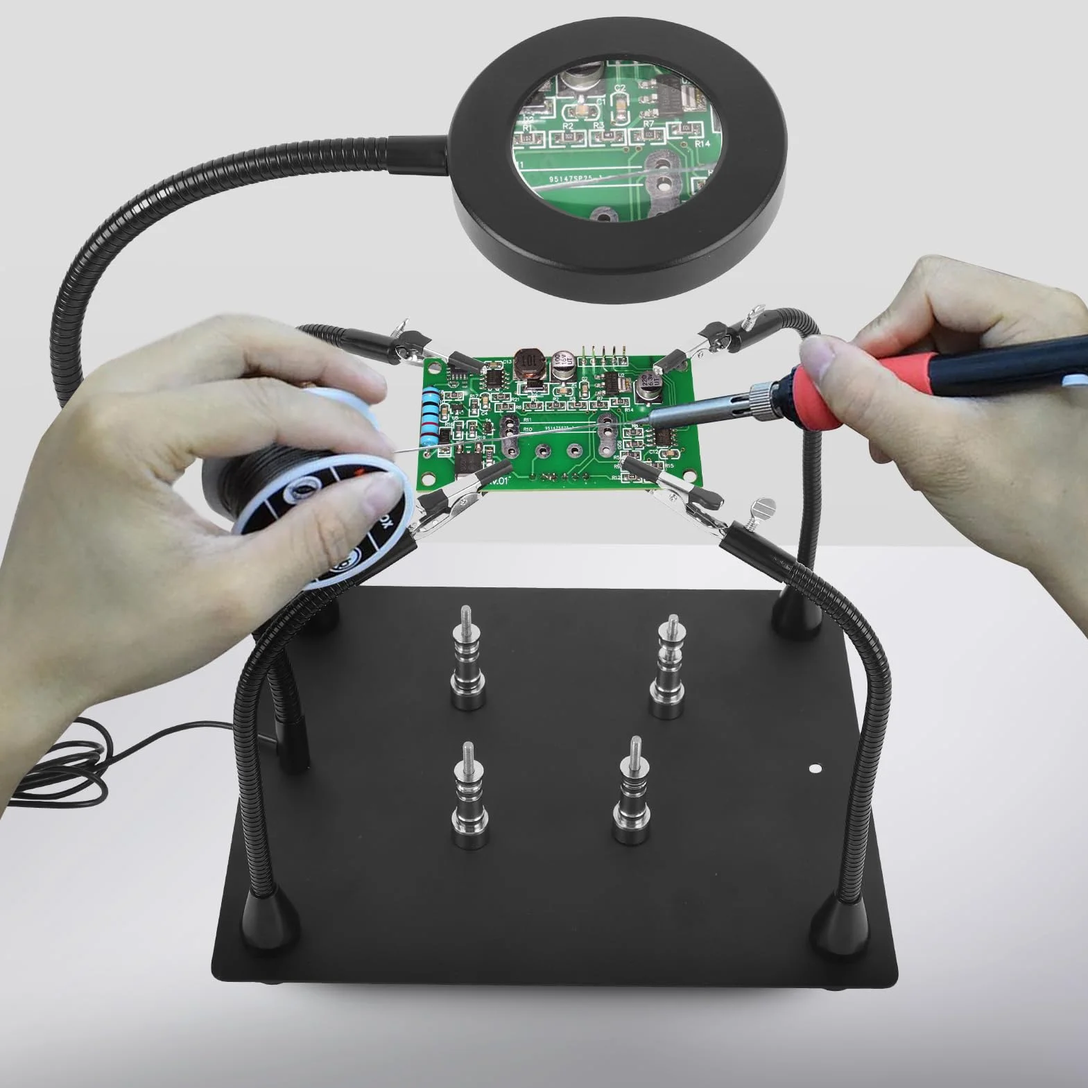 Estación de Soldadura de Lupas de Lupa 6x HD con Soporte Magnético, Reparación de la Placa de Circuito de Soporte para Productos Electrónicos, Modelos y Tareas de Soldadura, Luz