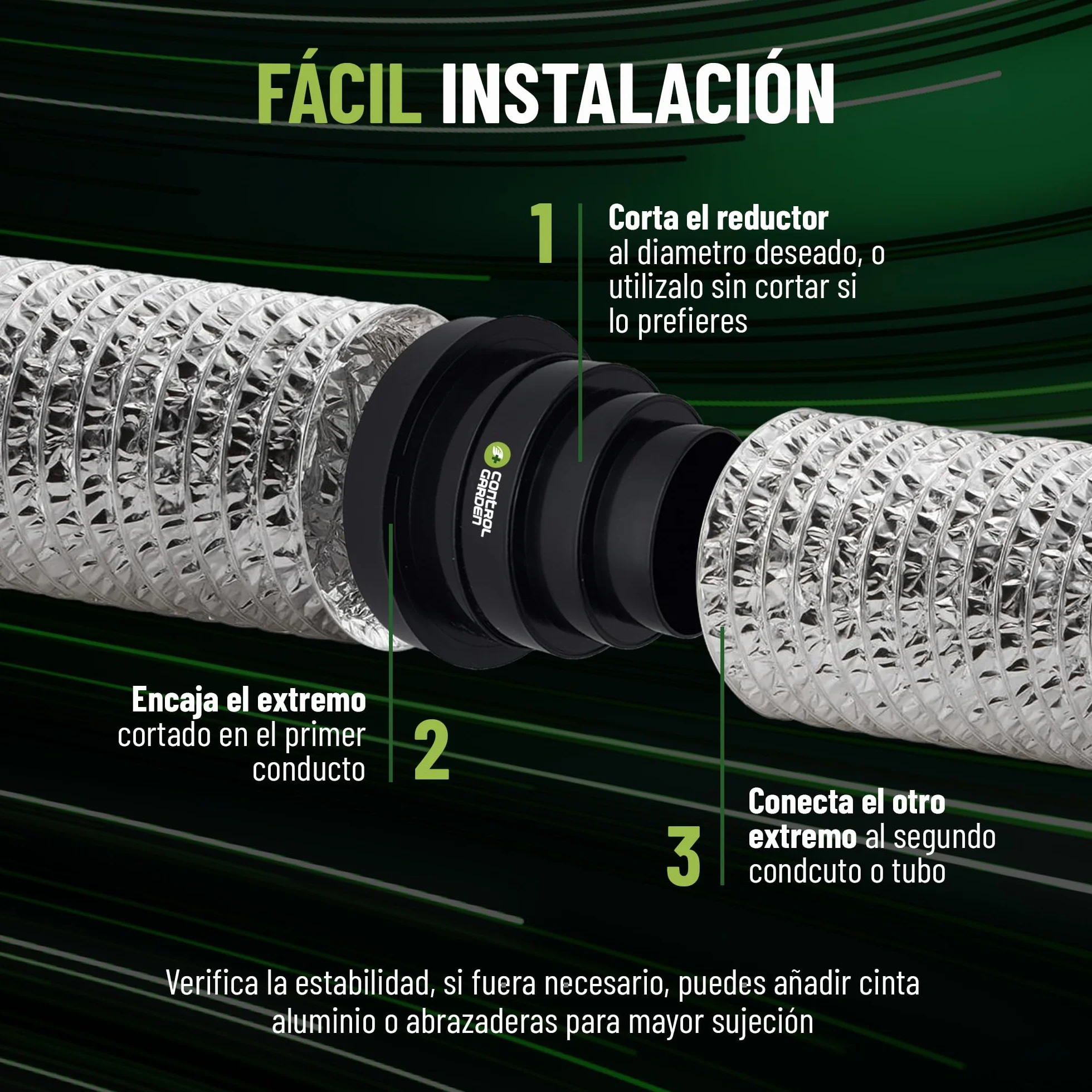 CONTROL GARDEN Reductor Universal para Sistemas Ventilación - Acople Conector para Conductos Ventilación Diámetro Ø 80 100 120 125 150 mm - Reductor Tubo Negro
