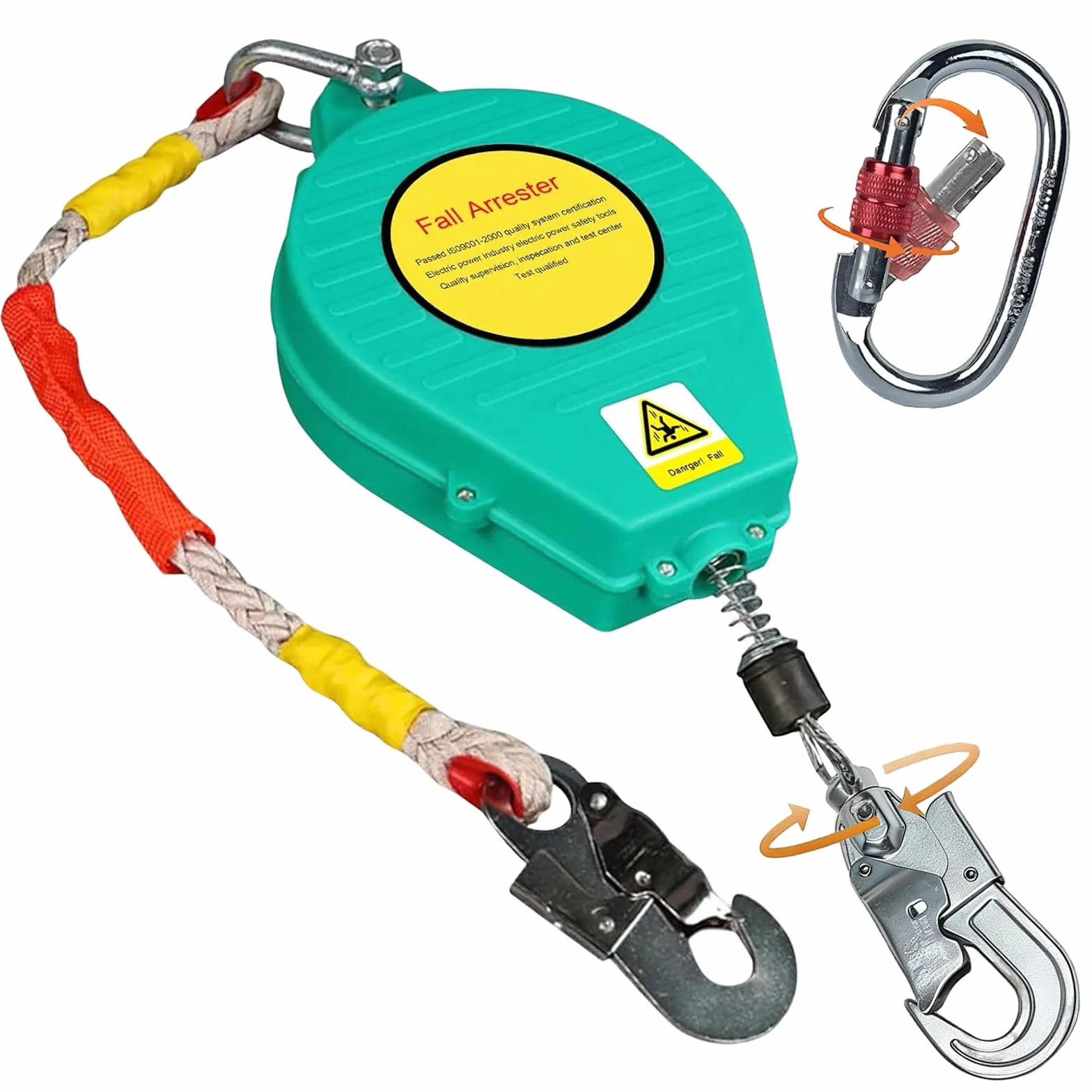 Dispositivo Anticaidas Retráctil 3-20m, Arnés de Seguridad Anticaídas Retráctil Homologado, Anticaidas Retractil Seguridad para Techado y Construcción, Carga:150kg(Verde,10m)