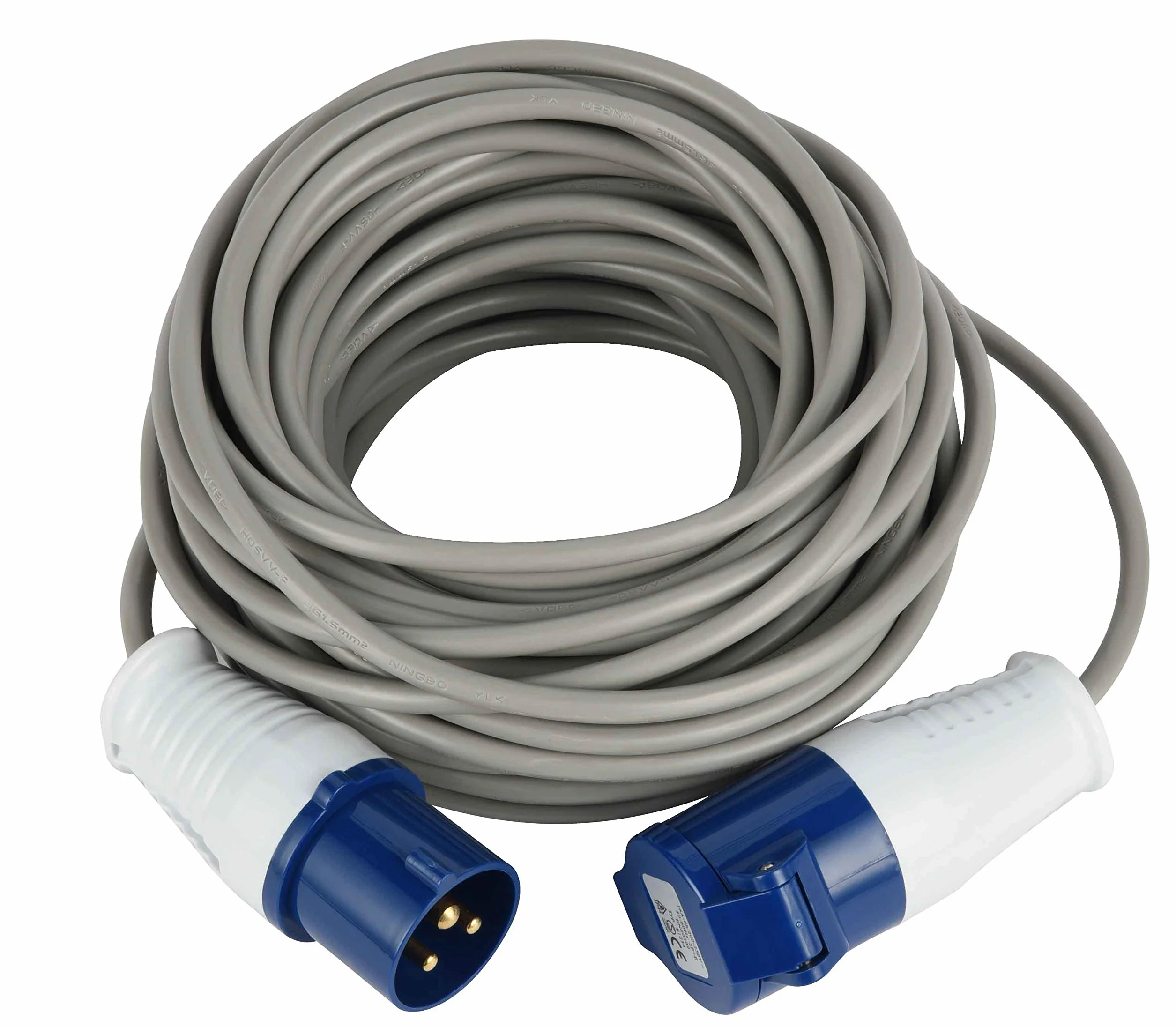 Electraline 46148 Extensión 20 mt Zócalo industrial IEC Enchufe de 3 polos Adecuado para autocaravana, camping, caravana, barco, obra, gris, IP40