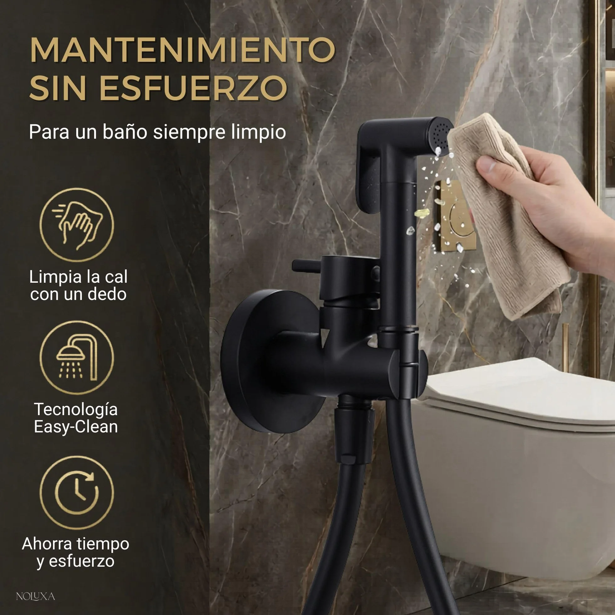 IMEX - Ducha Bidet Agua Fría y Caliente Color Negro Mate | Grifo Bidet Empotrado para WC | Ducha Higiénica Monomando para Inodoro | Grifería Sustituto de Bidé | Serie Munich