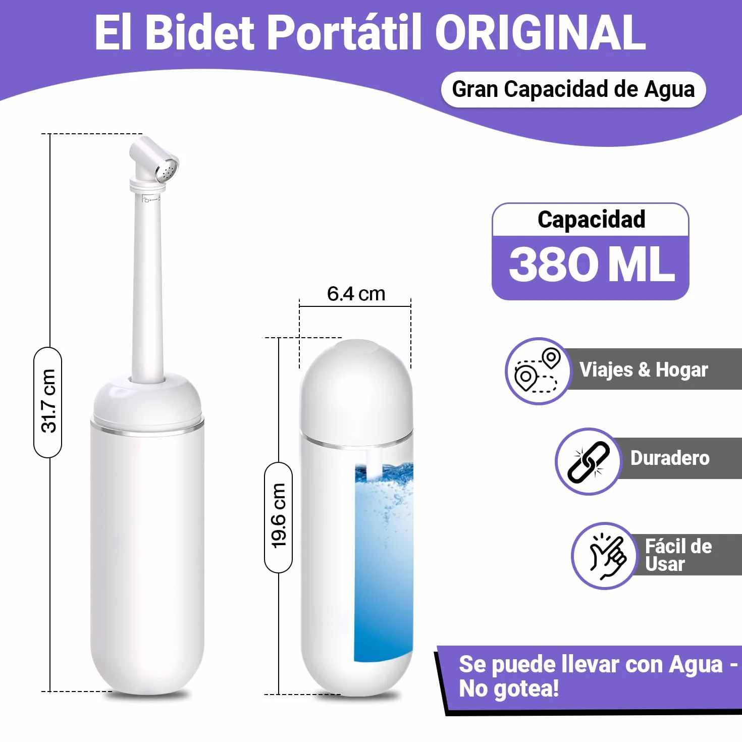 Bidet Portatil para WC - Bide Portatil Mujeres y Hombres 380ML - Botella Perineal Postparto - Grifo Bidet para WC - Portable Bidet para WC - Ducha Bidet - EL ORIGINAL