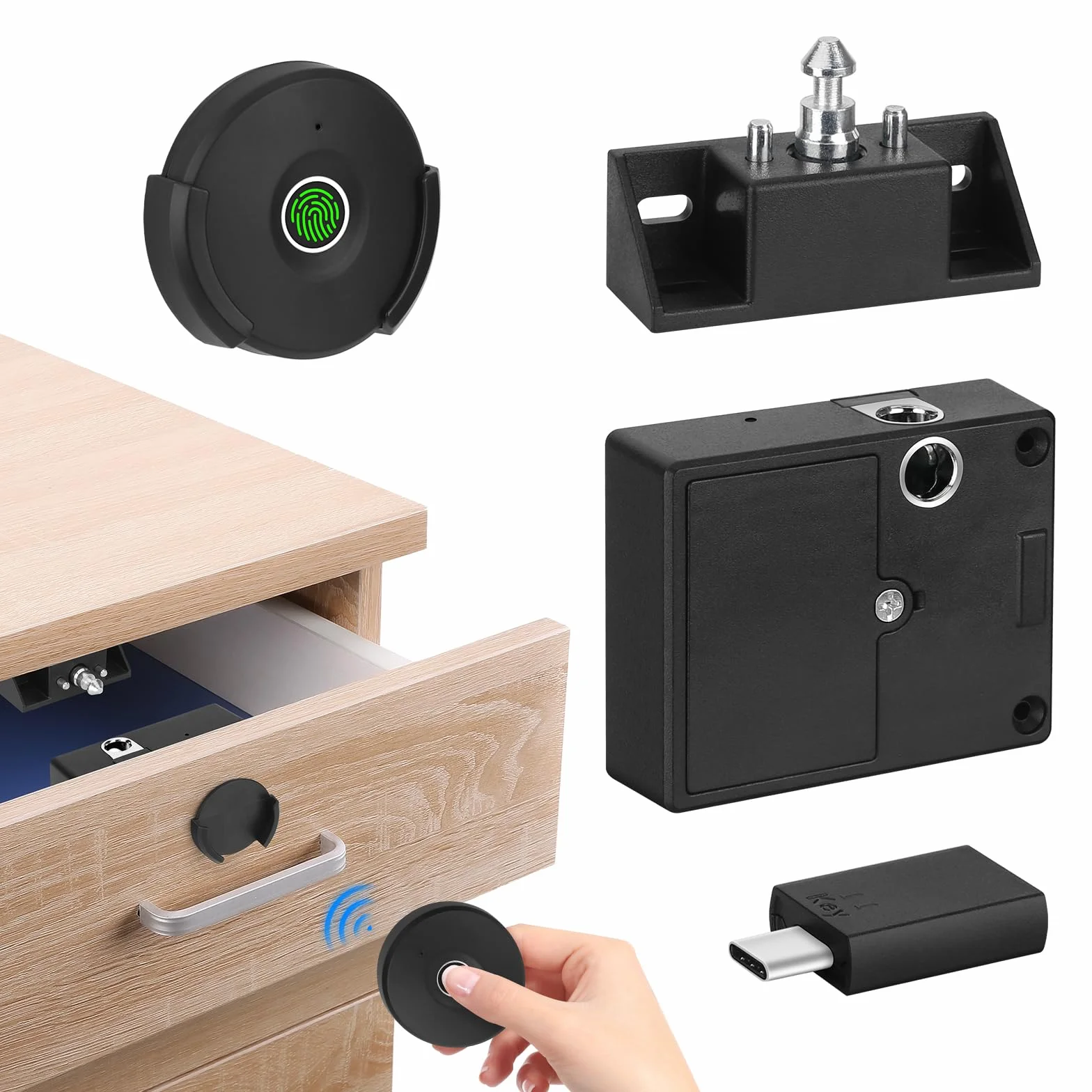 MYPIN Cerradura de Armario con Huella Dactilar, Cerradura Biométrica Inteligente con huella dactilar, USB recargable, Cerradura Electrónica para cajones, armarios, muebles de madera