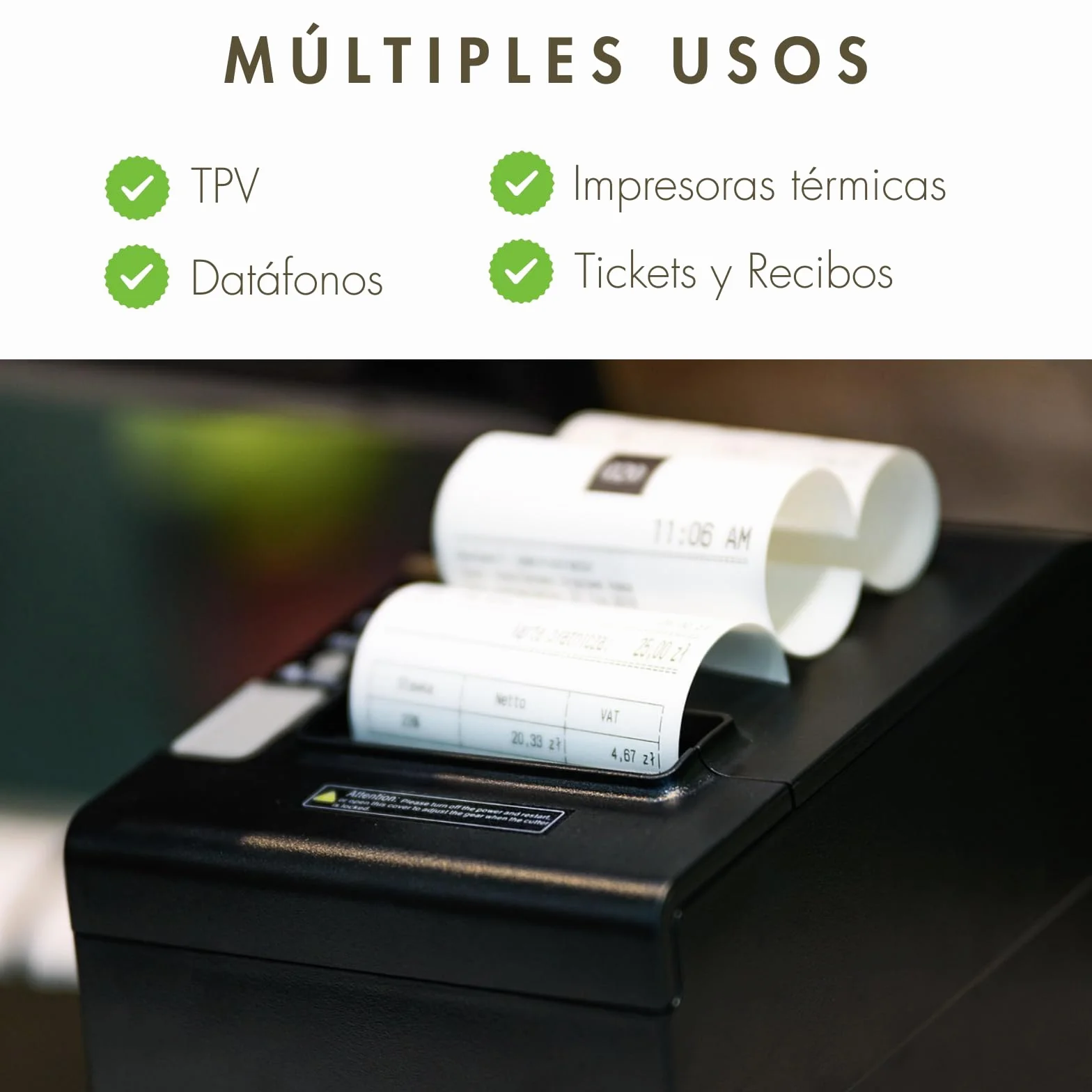Dohe - Rollos Papel Térmico 57x35 mm (10 uds.) - Núcleo ⌀12 mm, Largo 7,5 m, Tickets para Datáfonos, TPV, Cajas Registradoras, Impresoras POS y EPOS, Grosor 60 gr/m², Sin BPA