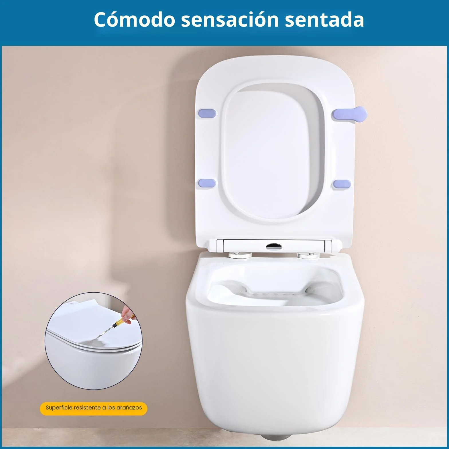 Asiento de Inodoro Cuadrado con Cierre Suave, Tapa WC Ultrafino, Liberación Rápida, Universal 42.5x34.5cm