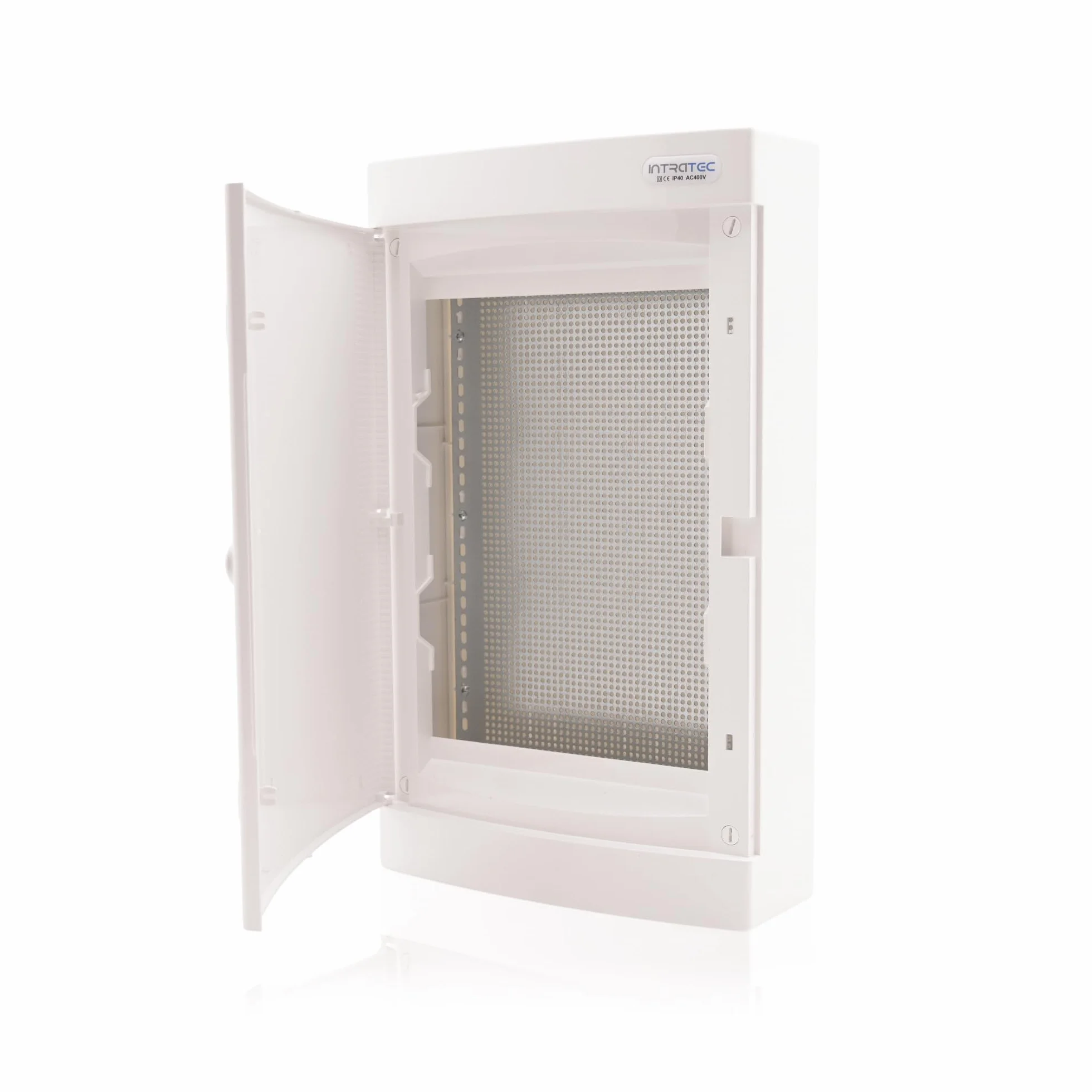 Intratec distribuidor de comunicación de superficie, IP40 – Distribuidor multimedia para hogar completamente conectado, armario para sistemas multimedia, 287 x 485 x 112 mm, blanco