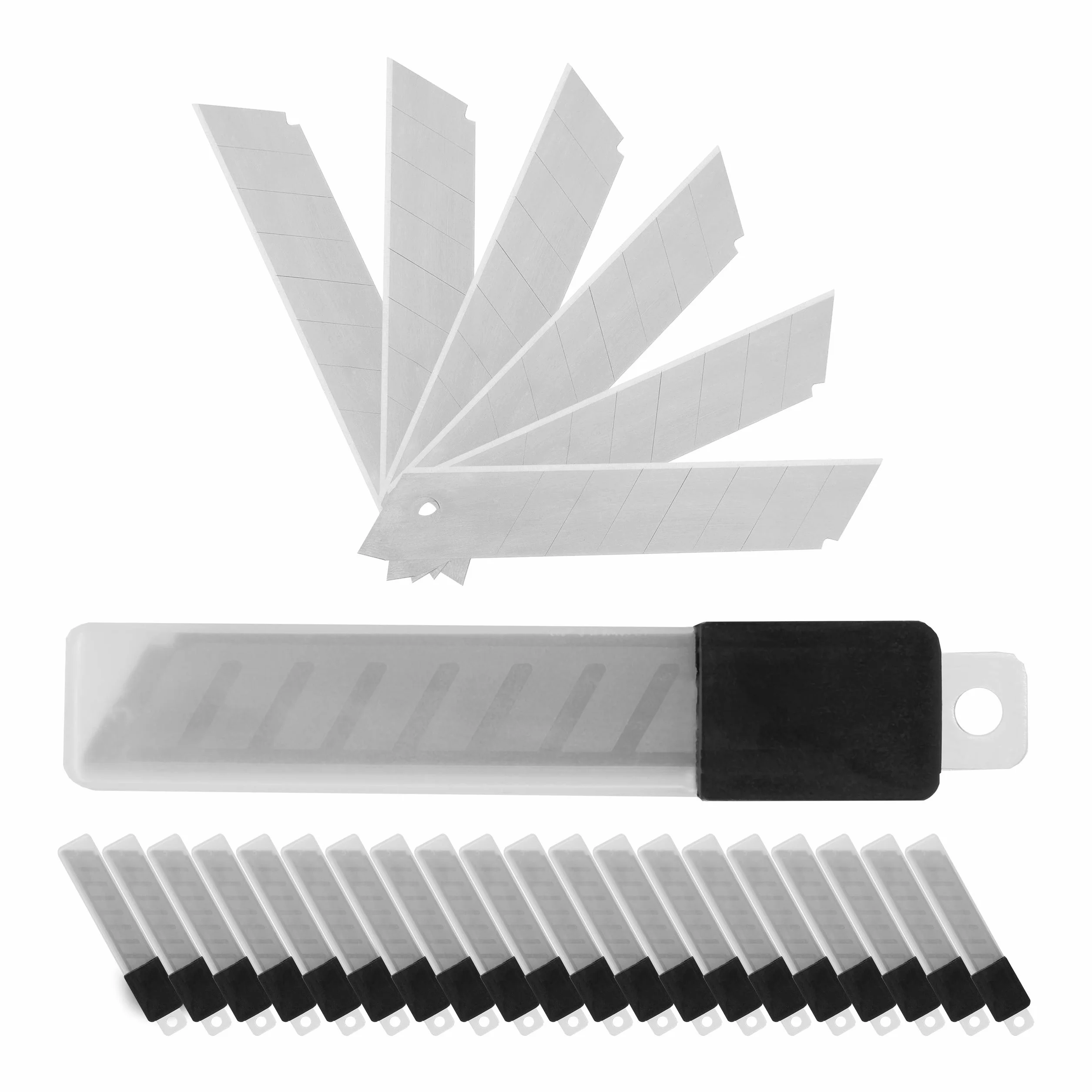 400 Cuchillas de recambio para cúter, 7 puntos de ruptura, Afiladas, 18 mm, Acero de carbono, Plateado