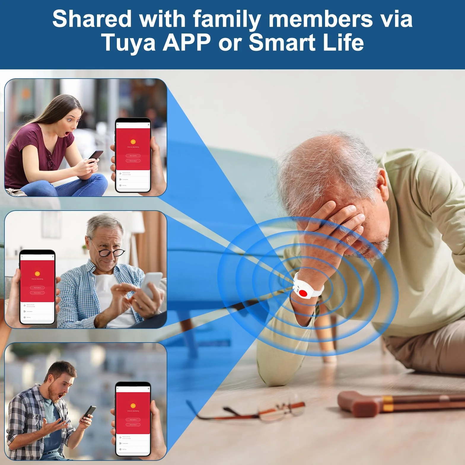 Boton Emergencia Ancianos,Avisador Personas Mayores,WIFI Boton Llamada Emergencia para Pacientes/ Ancianos/ Niños/ Mujeres embarazadas (2 botones de llamada SOS 1 receptor)