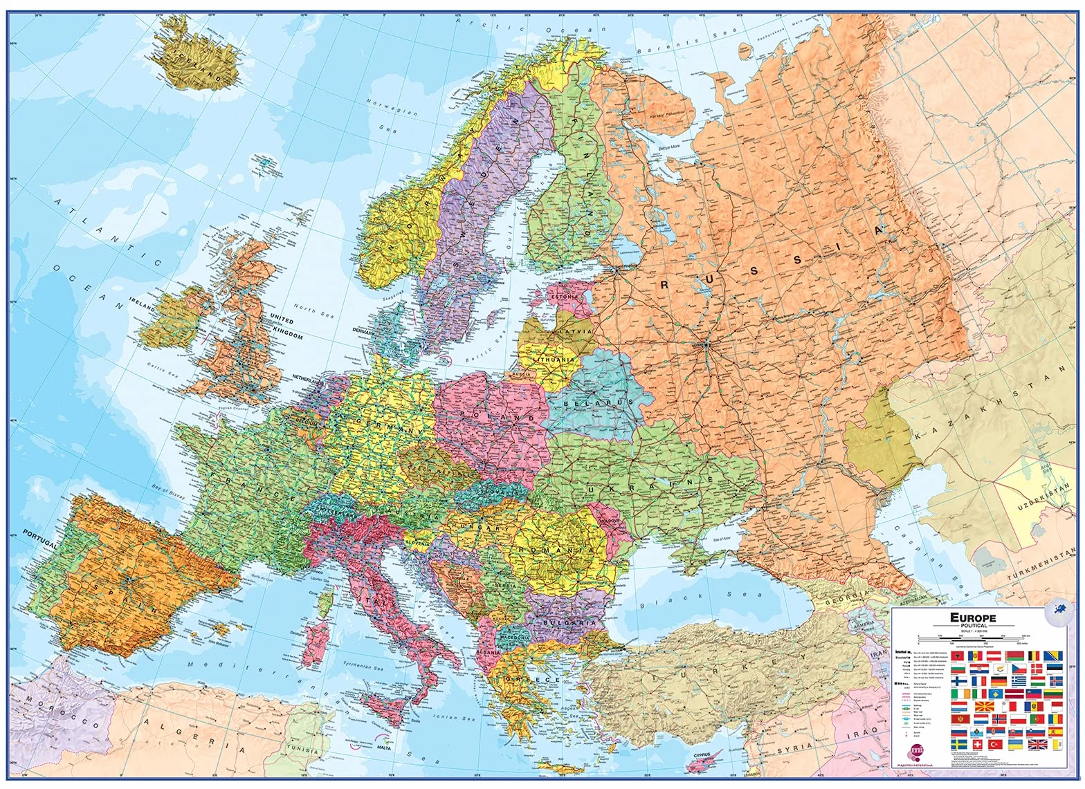 Mapa político de Europa grande para colgar - plastificado - 118,9 x 84,1 cm - Maps International