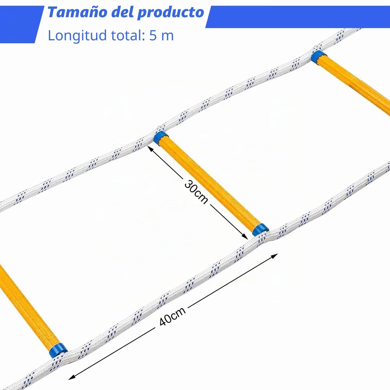 Escalera de cuerda de escape de incendios, cuerda de rescate portátil de seguridad de emergencia, escalera de evacuación de nailon suave multiusos, para ventana de casa, balcón, barandilla, casa de