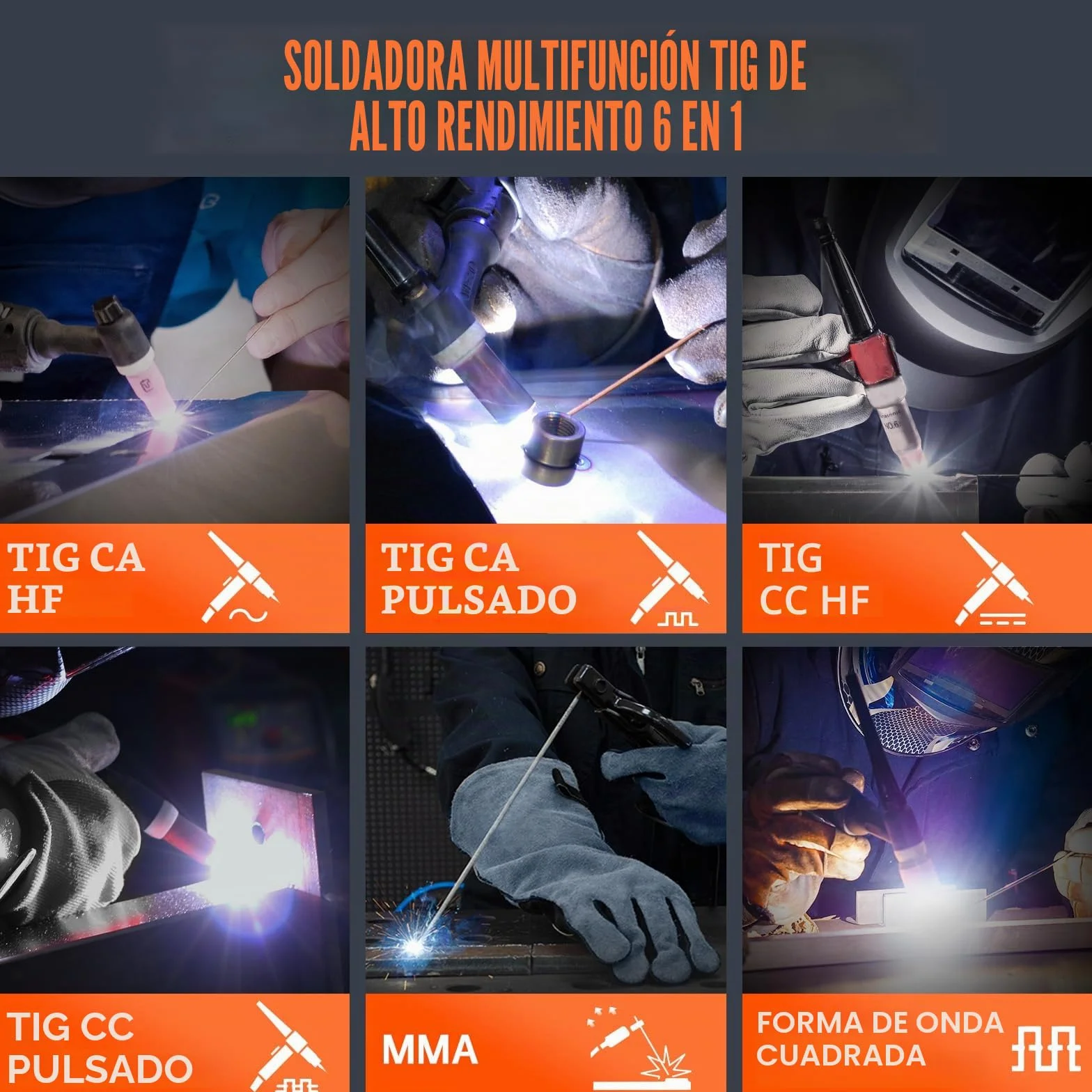 HITBOX Soldadora TIG 6 en 1 AC/DC, 200 A, Función Pulsada, Tecnología Inversor IGBT, Control Digital 2T/4T, Nueva Versión para Aluminio, Acero Inoxidable y Acero (HBT250P AC/DC)
