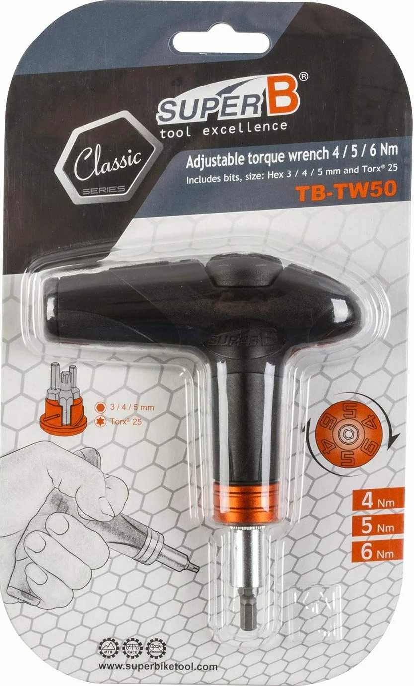 SUPER-B tool excellence TB-TW50, Llave dinamométrica ajustable, 4/5/6 Nm