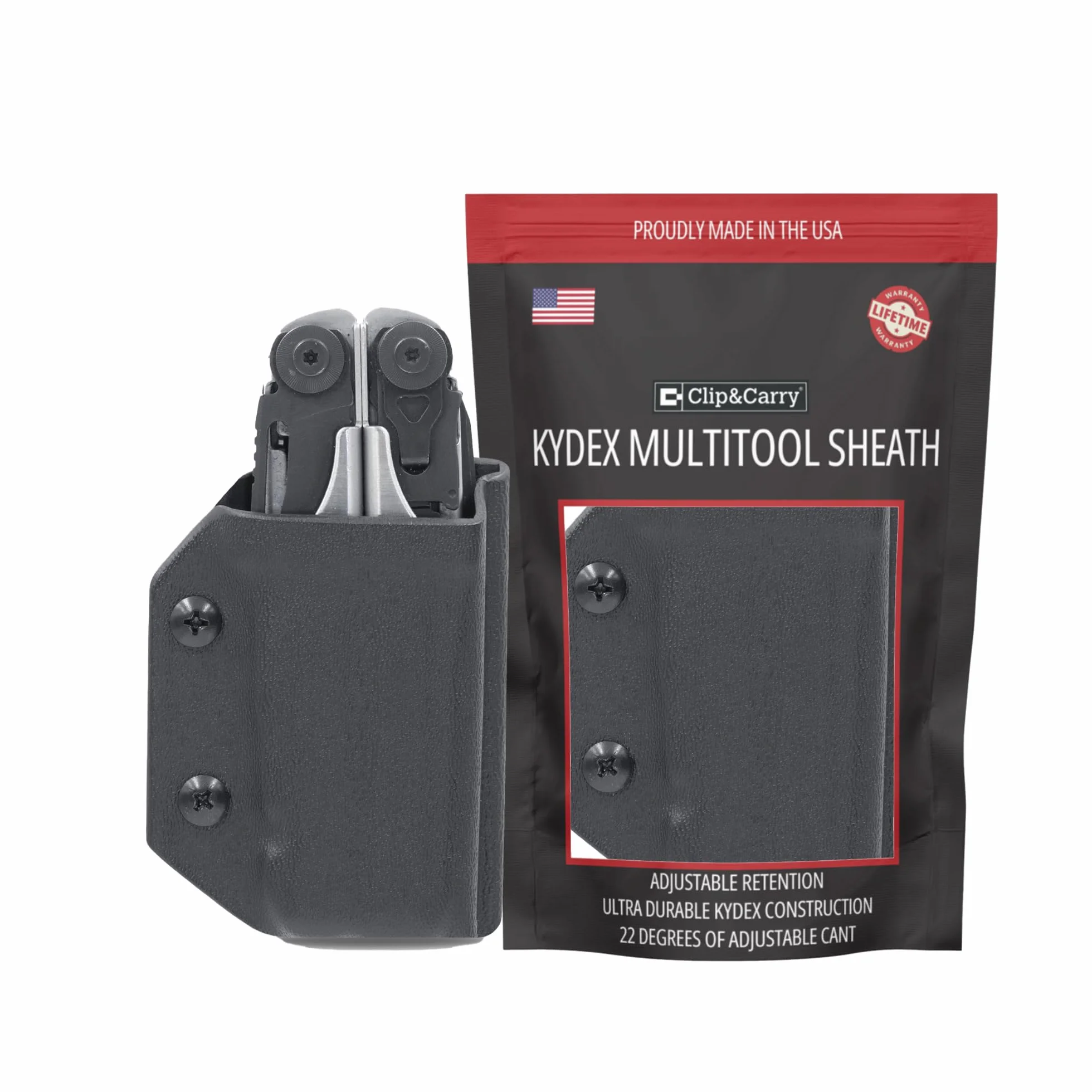 Clip & Carry Kydex - Funda Multiherramienta para LEATHERMAN Surge, Fabricada en Estados Unidos (Multiherramienta no incluida) EDC Multi Herramienta Funda para Soporte (Negro)