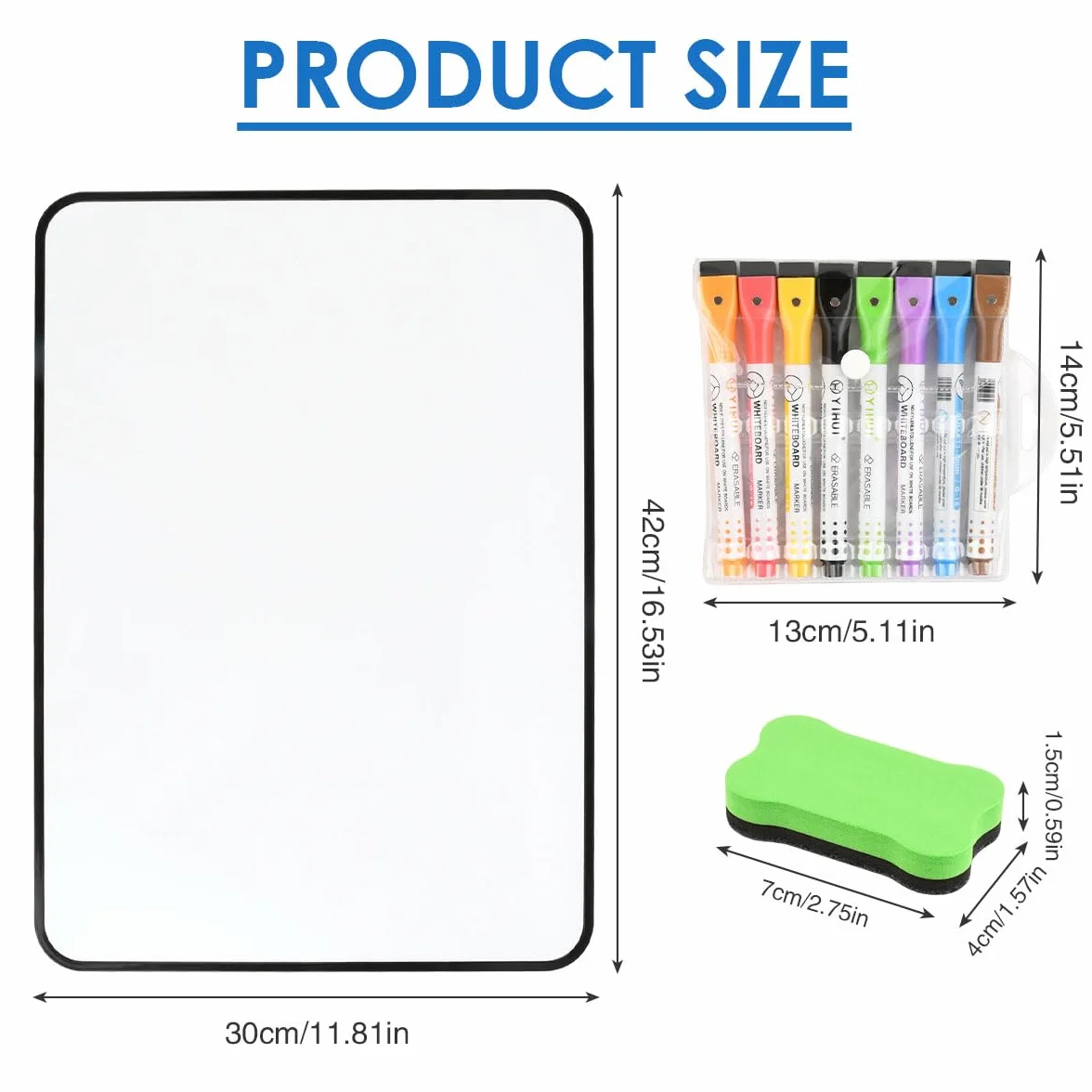 A3 Pizarra Blanca de Borrado en Seco 42x30cm Magnética para Nevera con 8 Rotuladores y Borrador