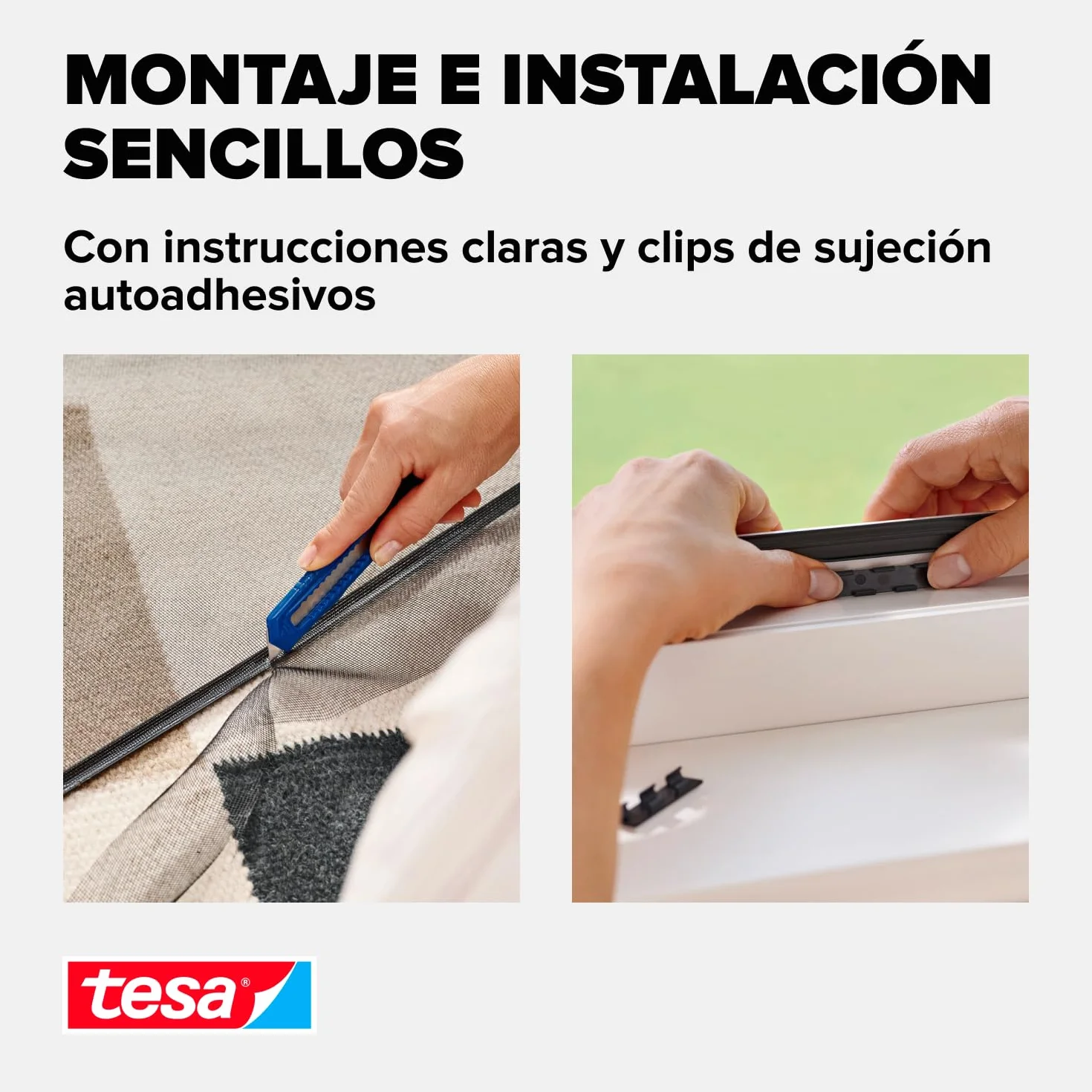 tesa INSECT STOP Clip-on Frame Fly Screen for Window - marco ajustable, malla de fibra de vidrio, clips adhesivos, antracita - 100 x 120 cm