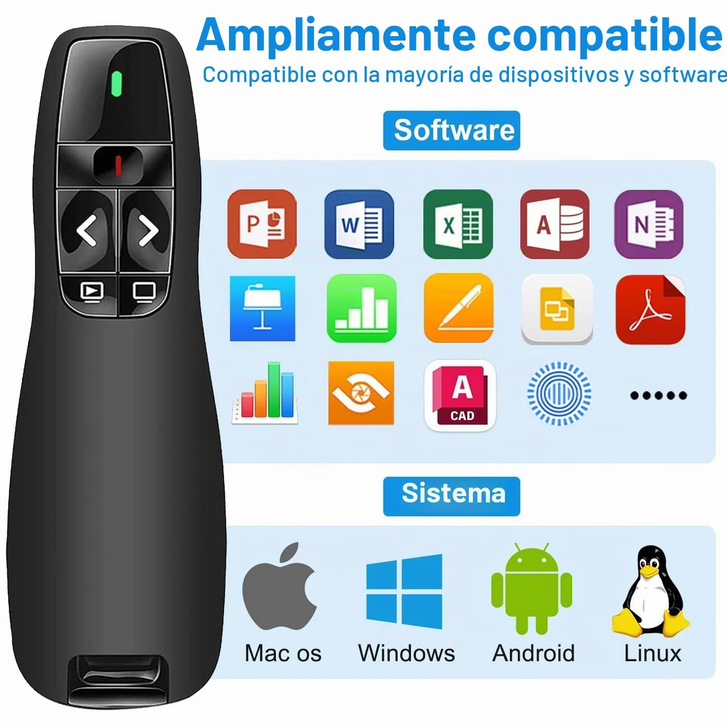 Presentador Inalámbrico 2,4GHz Powerpoint Puntero USB para Windows Mac
