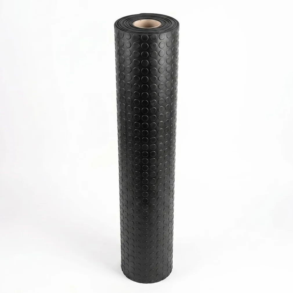 Pavimento Caucho Círculos Negro 1,50x15 m LESTARE | Suelo Goma Botones Antideslizante en Rollo 3 mm para Negocios, Industria y hogar