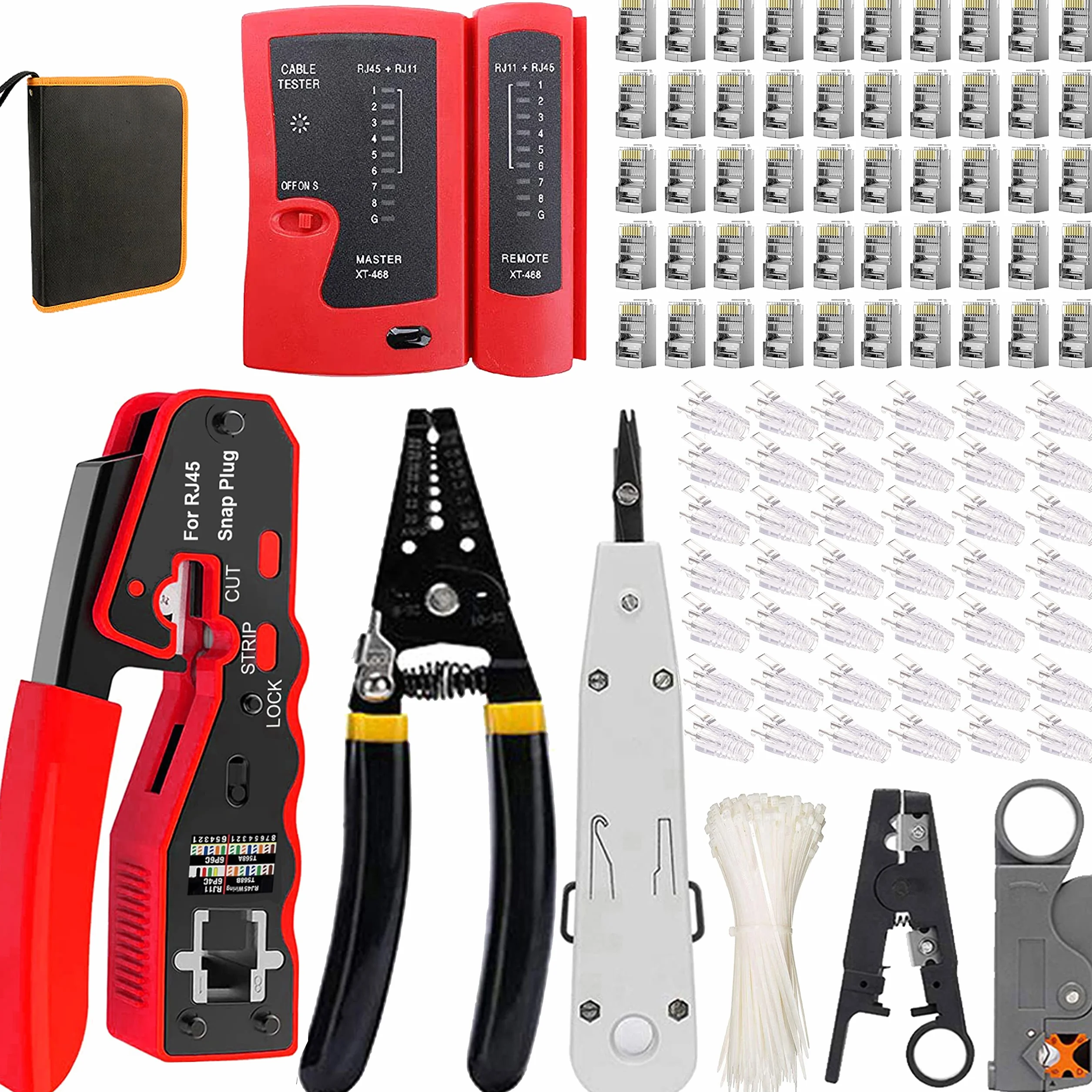 MAYLINE Crimpadora RJ45 Probador de Red de Cable Kits de Herramienta Cat6 Cat5 de Reparación de Ordenador Mantenimiento de Probador de Cable LAN Reparación RJ11 RJ12 Cat7(negro)