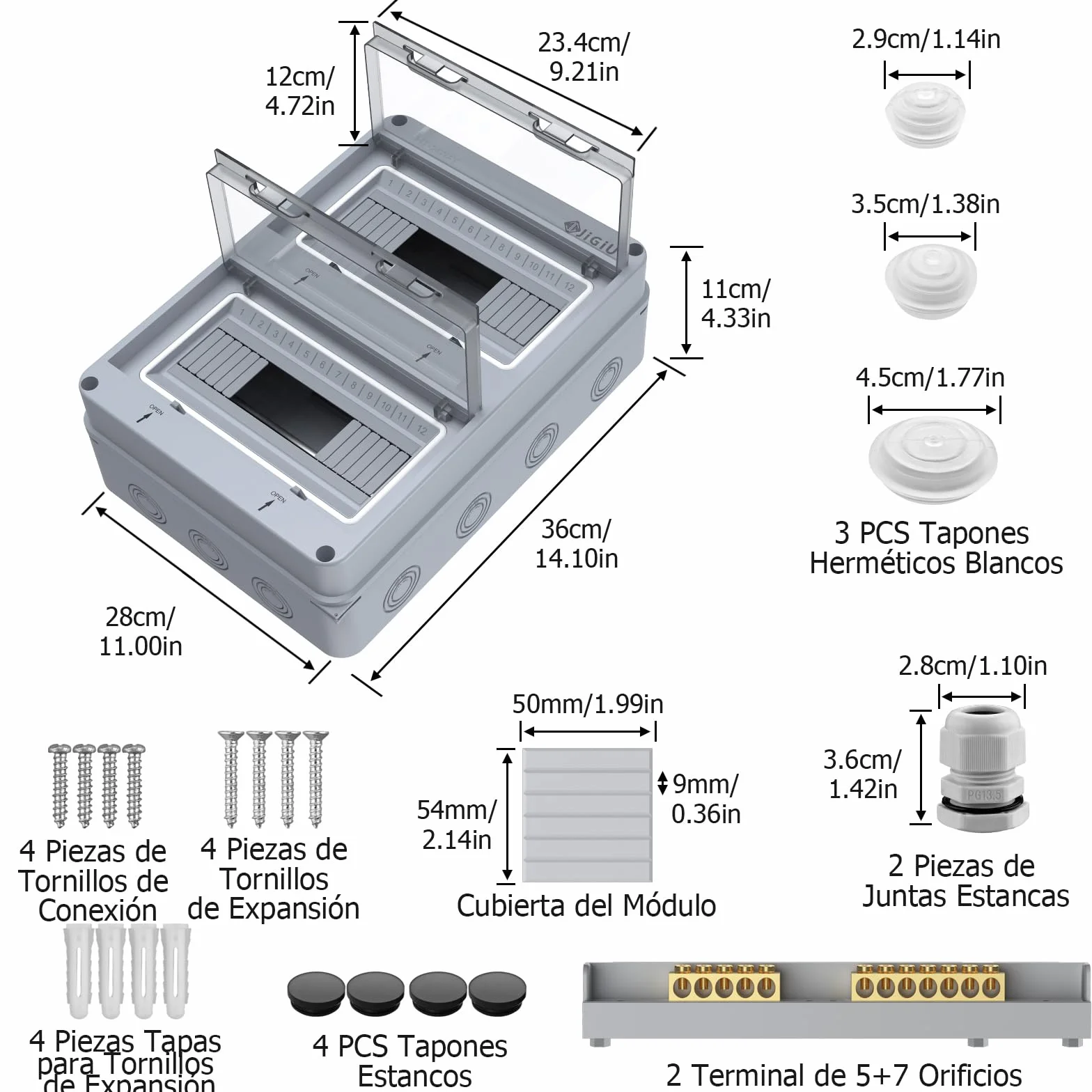 JiGiU Caja de Distribución de 24 Módulos, Caja de Fusibles Empotrada IP65, Carcasa Impermeable y Resistente a la Humedad Material ABSpara para Jardines, Columnas de Carga (365 * 275 * 110mm)