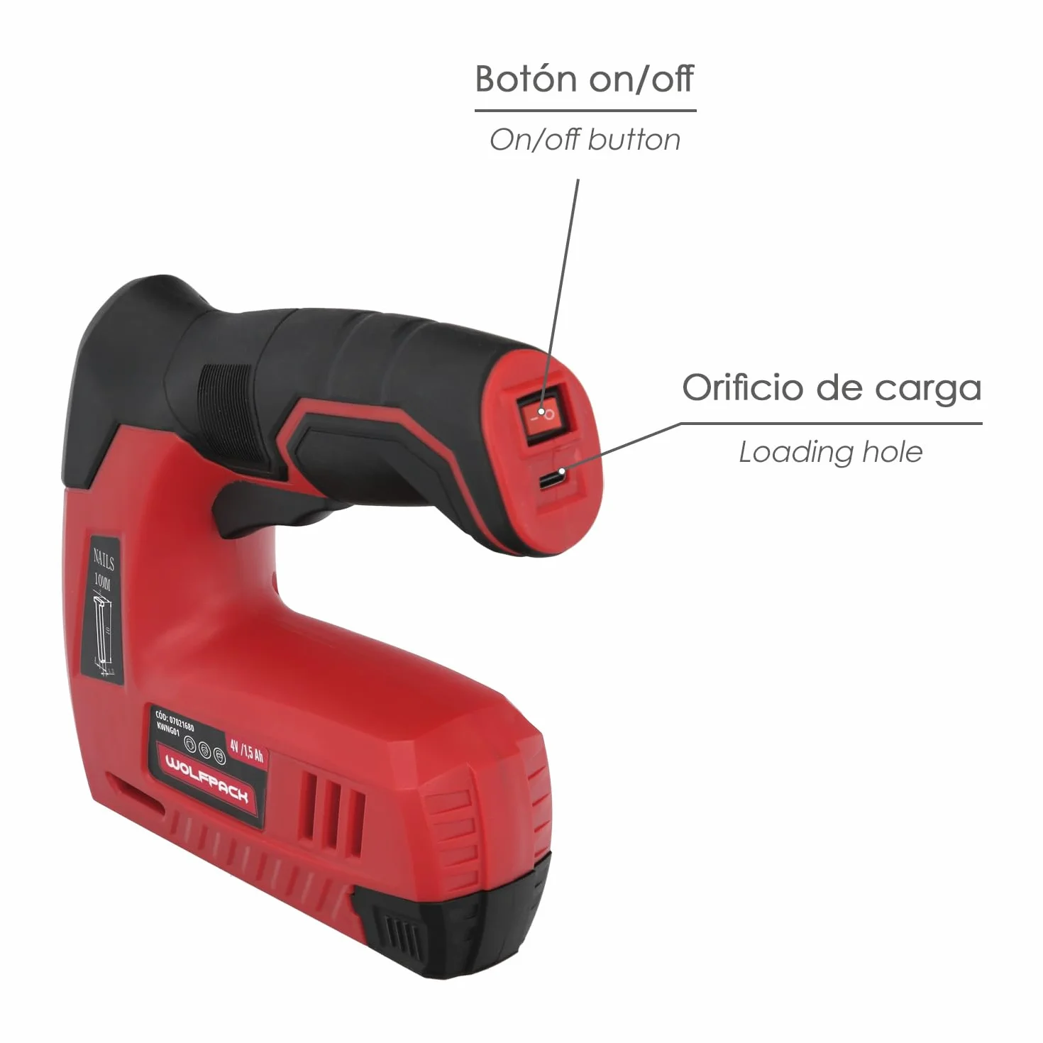 Clavadora grapadora recargable, pistola grapas y clavos, clavadora a bateria, 1.500 mah, 40 grapas minuto con grapas y clavos