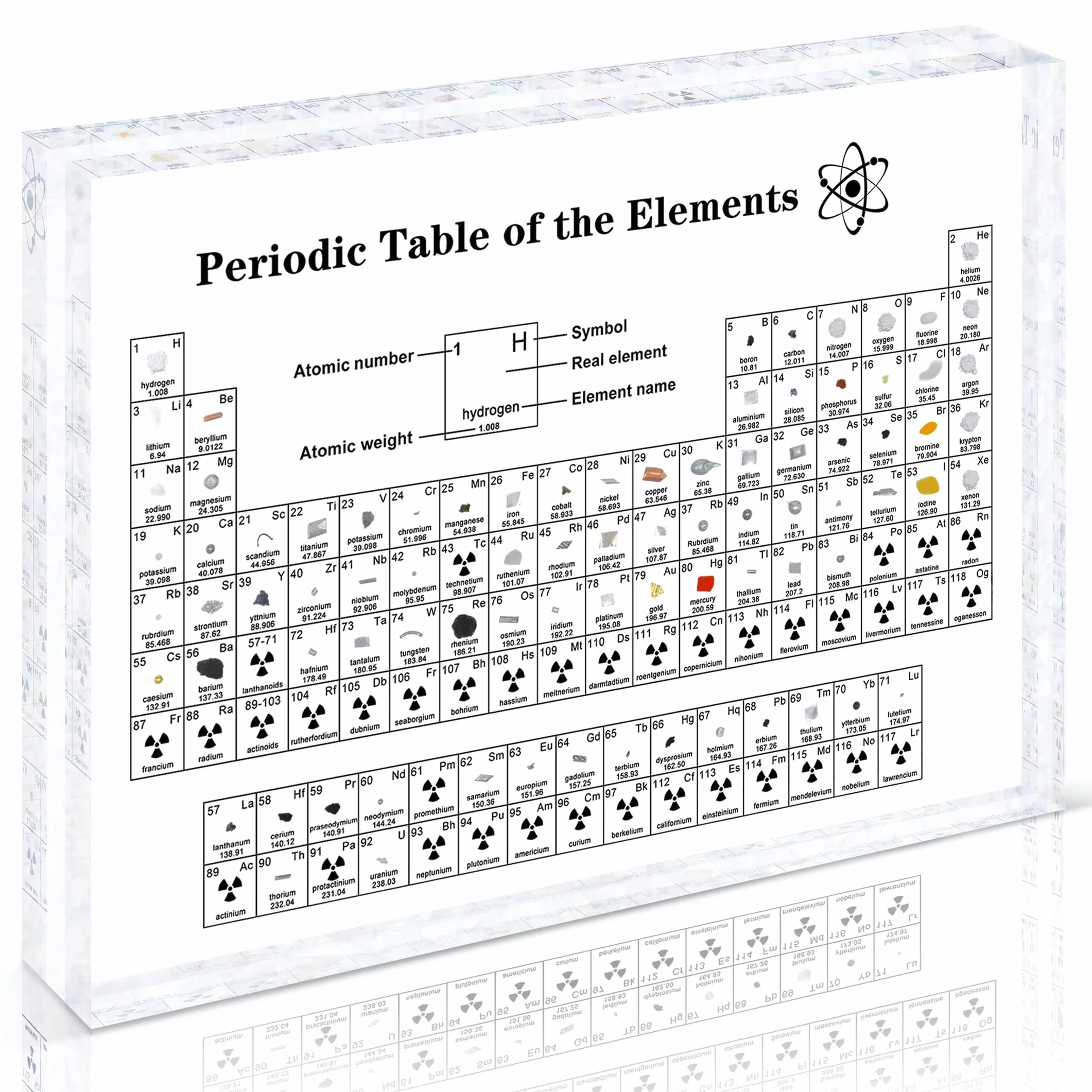 Tabla Periódica de Acrílico con 83 Elementos Reales 21x14x2,7 cm Regalo de Química