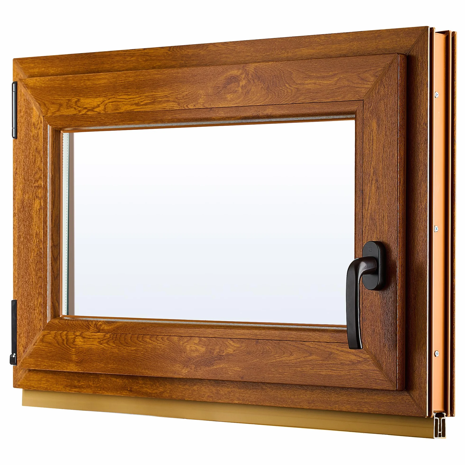 Ventana de PVC - Ventana de Plástico - Resistente a las Influencias Ambientales - Protección Contra Robo - Aislamiento Contra Ruido, Viento - Roble Dorado - 800x500cm - 4-16ar-4i