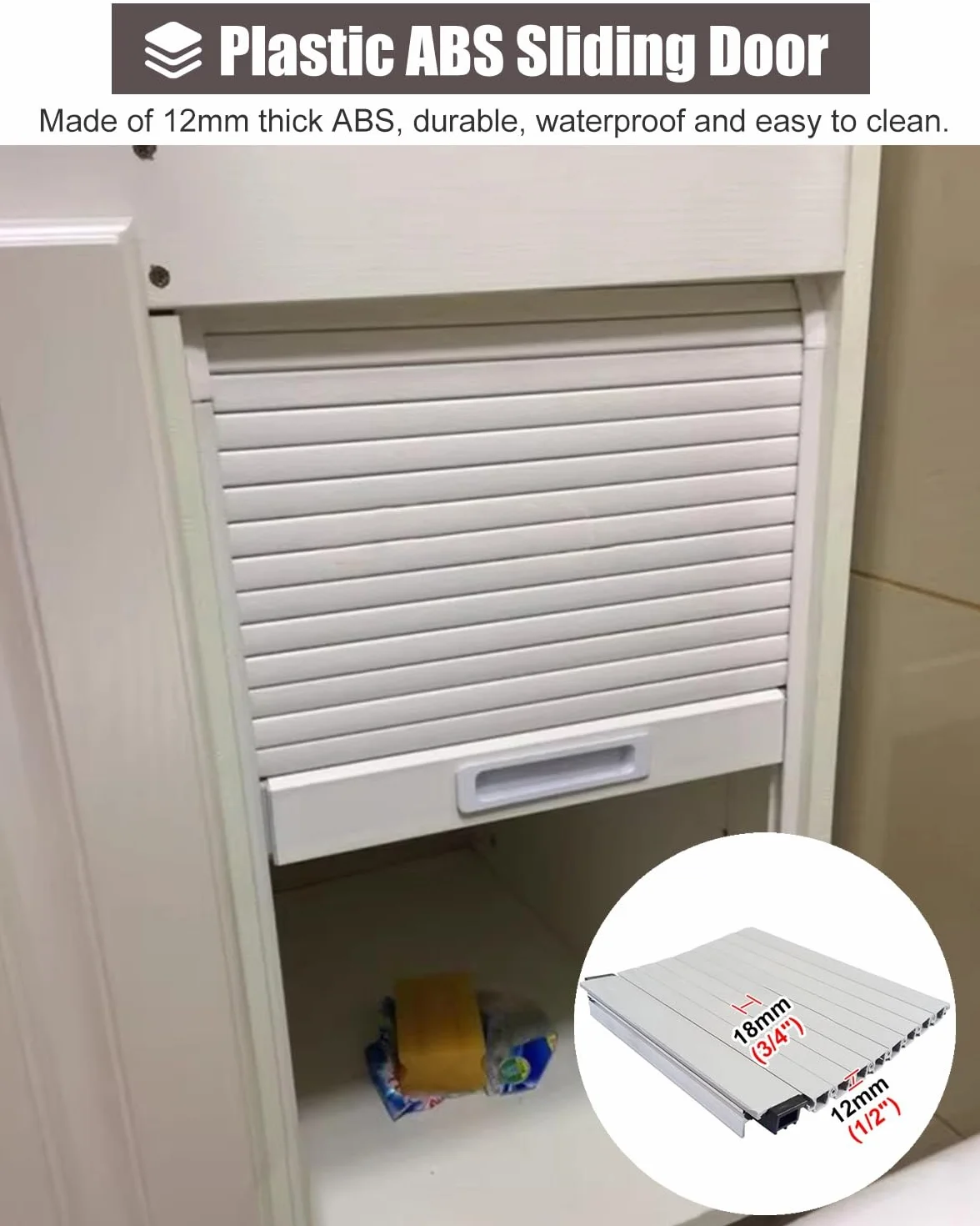 Kit de puerta de tambour para armarios de cocina, puertas correderas plegables de plástico, puerta enrollable para armarios y aparadores, se adapta a 65 x 75 cm